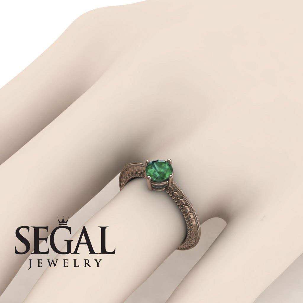 14K Red Gold Vintage Victorian Edwardian Engagement Ring with Green Emerald - Alexandra | Elegant Wedding, Anniversary & Proposal Jewelry Gift