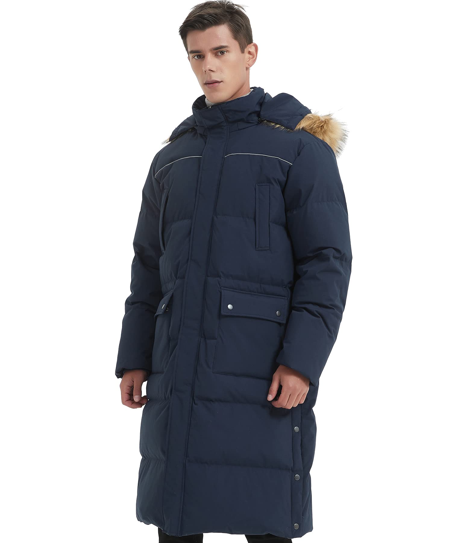 Men's Long Down Coat - Thickened Winter Puffer Jacket, Maxi Length Down Parka in Navy Blue | Warm & Stylish for Cold Weather, Outdoor Activities & Daily Wear