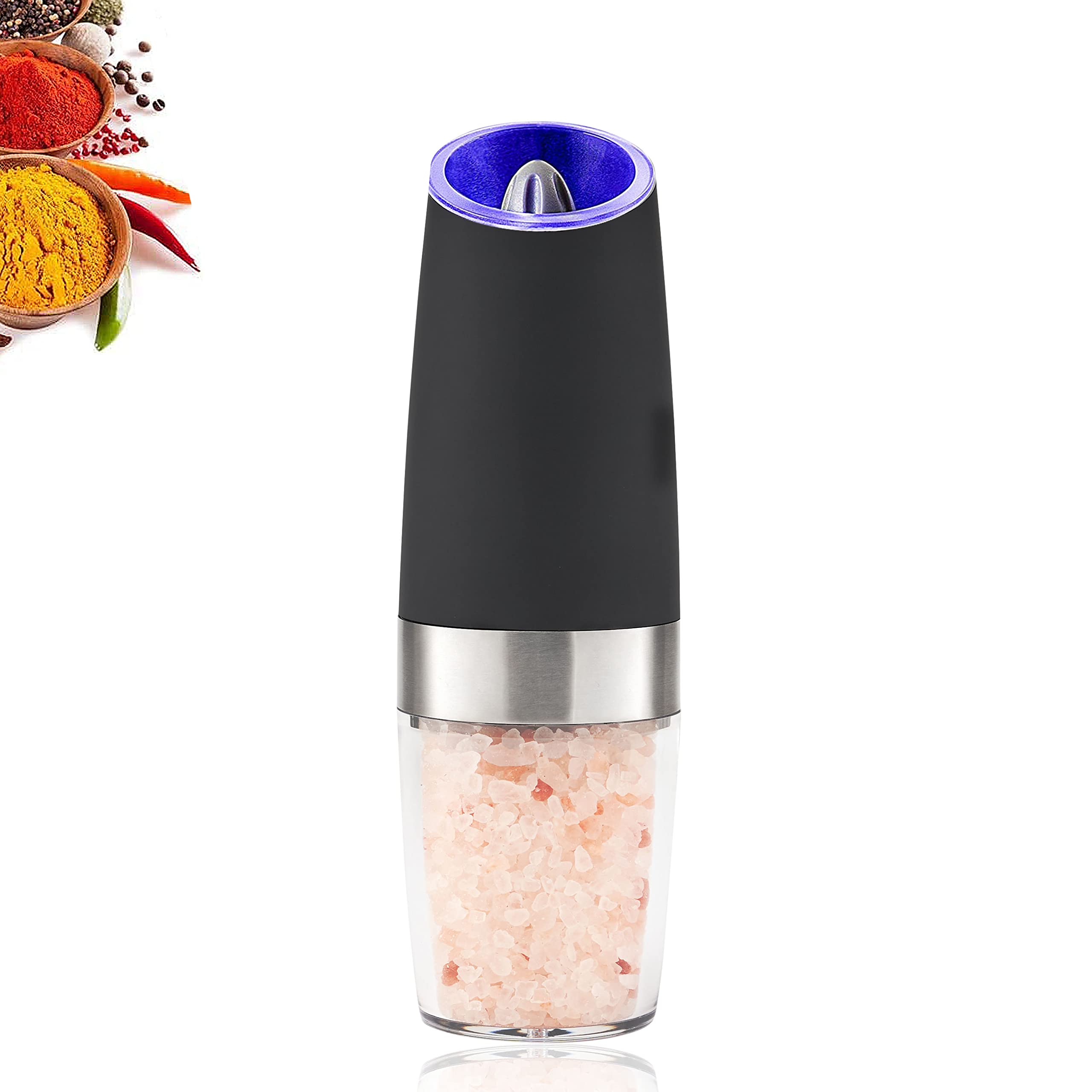 Electric Gravity Salt & Pepper Grinder - LED Light, Adjustable Coarseness | Perfect for Kitchen & Dining