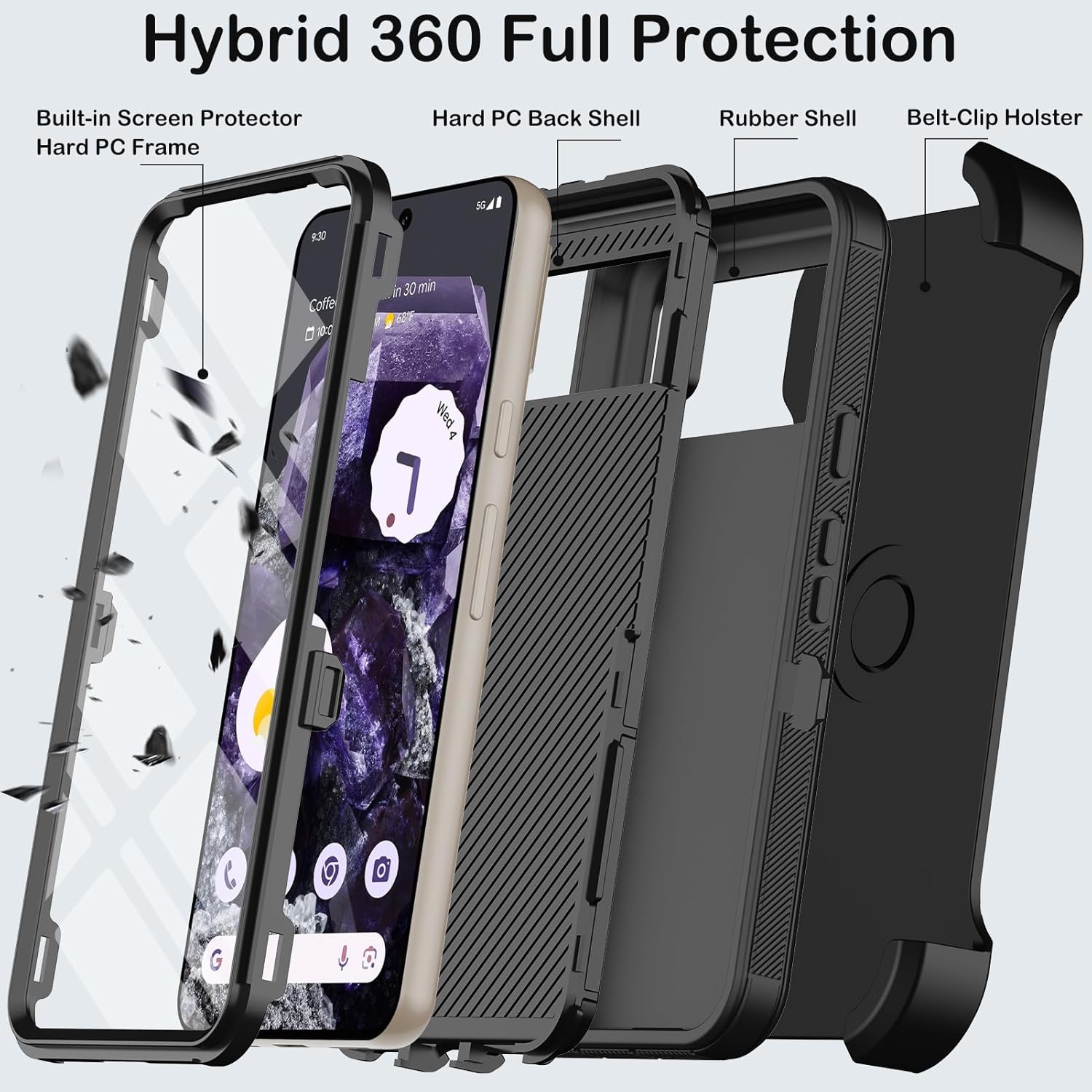 Google Pixel 9 Pro Case with Kickstand & Belt Clip Holster - Shockproof Protective Cover for Pixel 9 Pro (Black) - Perfect for Work, Travel & Outdoor Activities