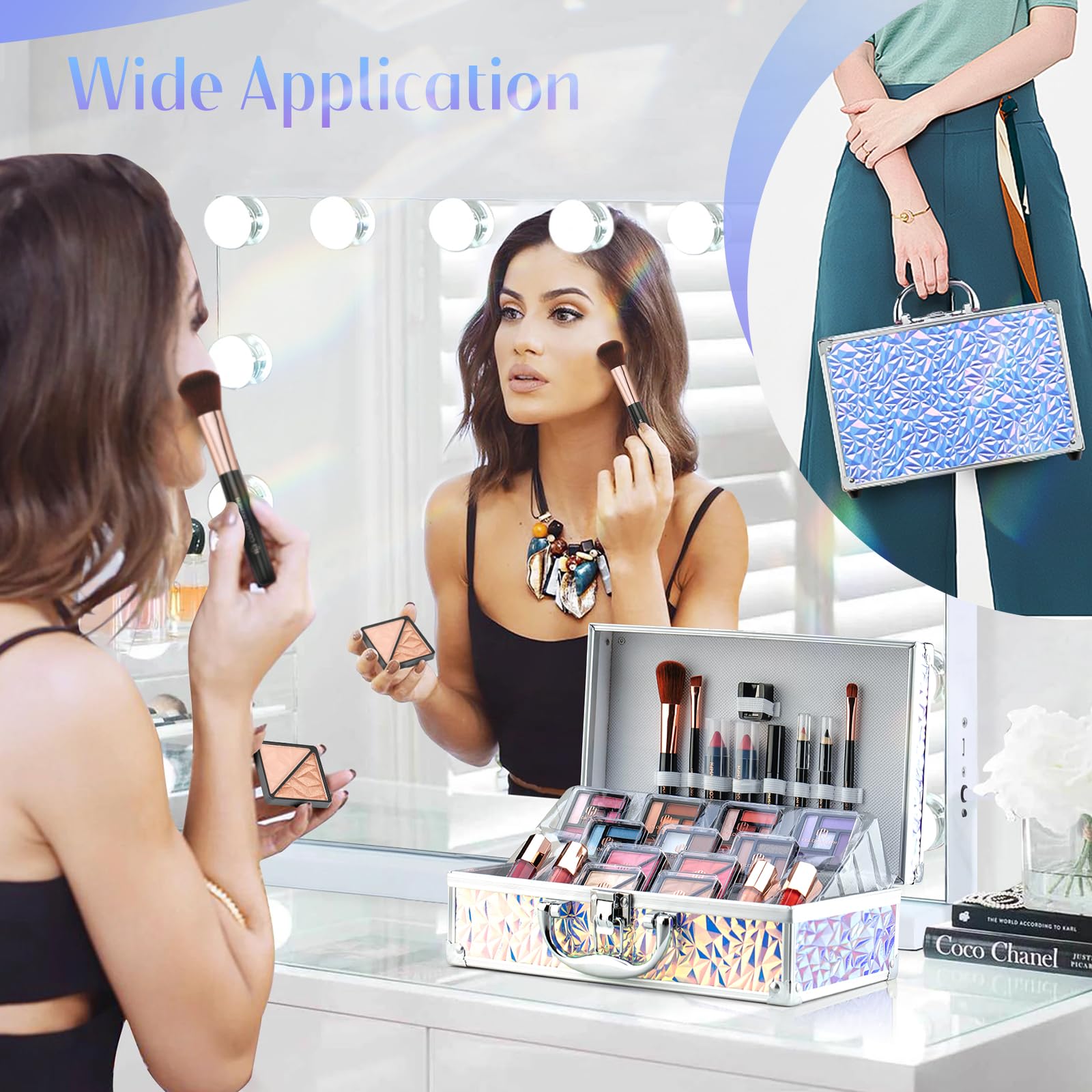 Professional Color Nymph Makeup Kit with Travel Case - Complete Cosmetic Set for Teens & Beginners (Eyeshadow, Lipstick, Blush, Lip Gloss, Mascara + Tools) - Dreamy Silver - Perfect for Everyday Makeup, Parties & Travel