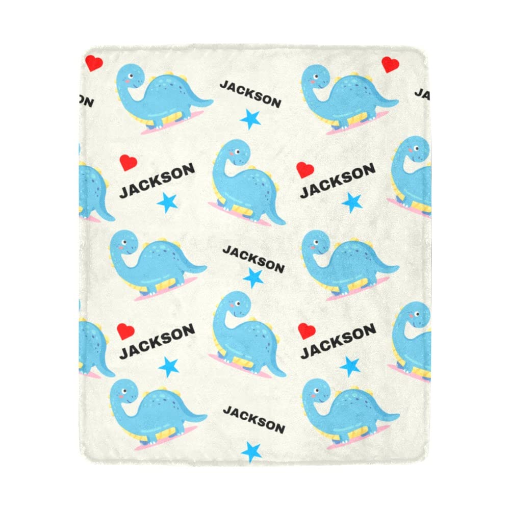 Custom Personalized Baby Blanket with Name - Dinosaur Themed Baby Boy Blanket for Newborn Gifts | Soft & Cozy Nursery Blanket for Crib, Stroller & Photo Shoots