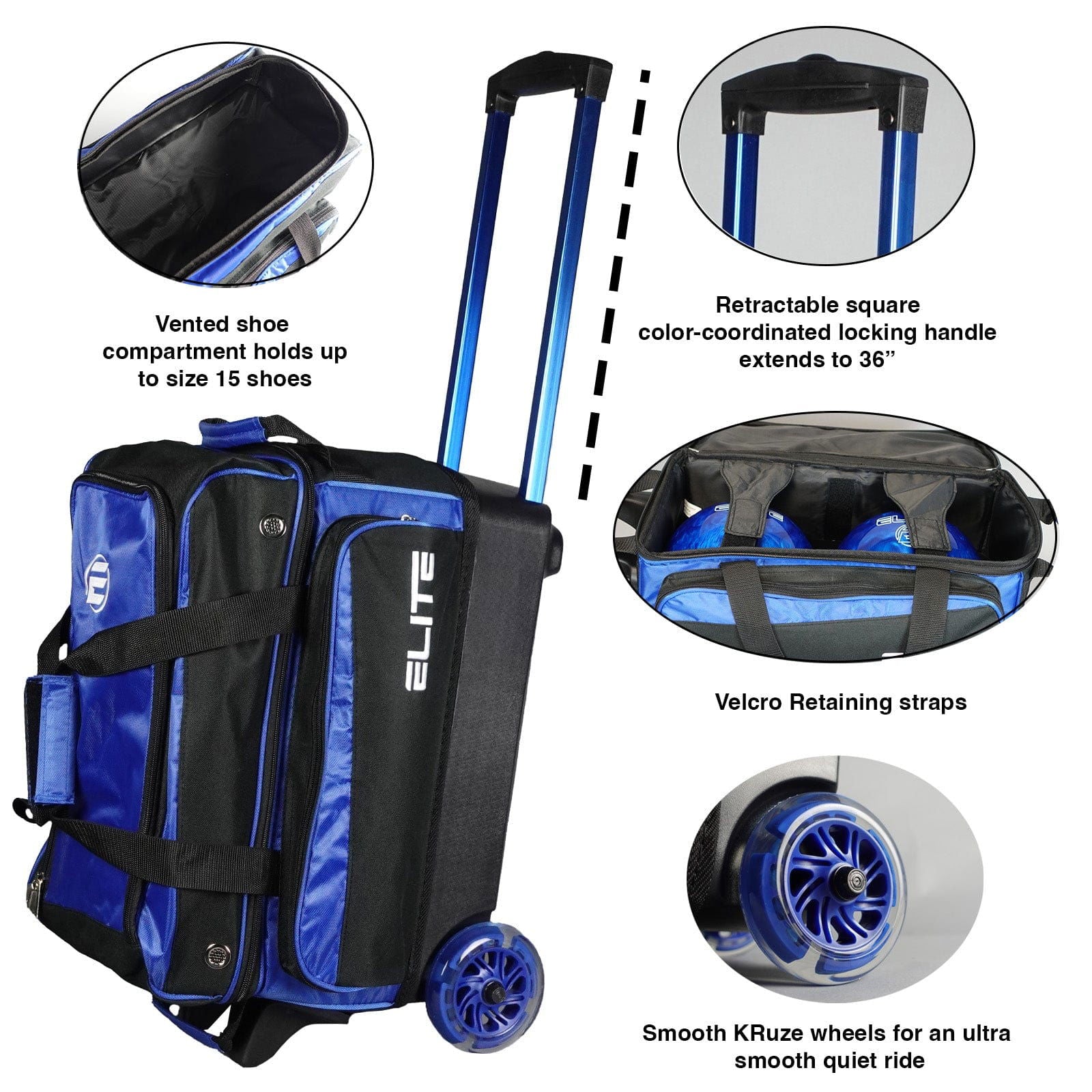 ELITE Deluxe Double Roller Bowling Bag - Sand & Black - Perfect for League Play, Tournaments & Travel