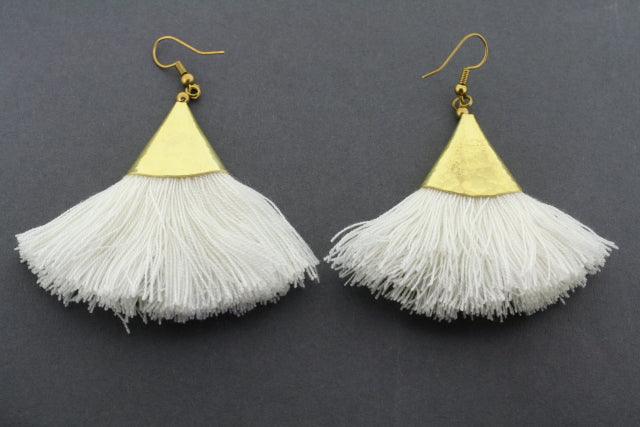 Elegant Brass Cone Tassel Earrings in Ivory - Boho Chic Dangle Jewelry for Women - Perfect for Parties, Weddings & Everyday Wear