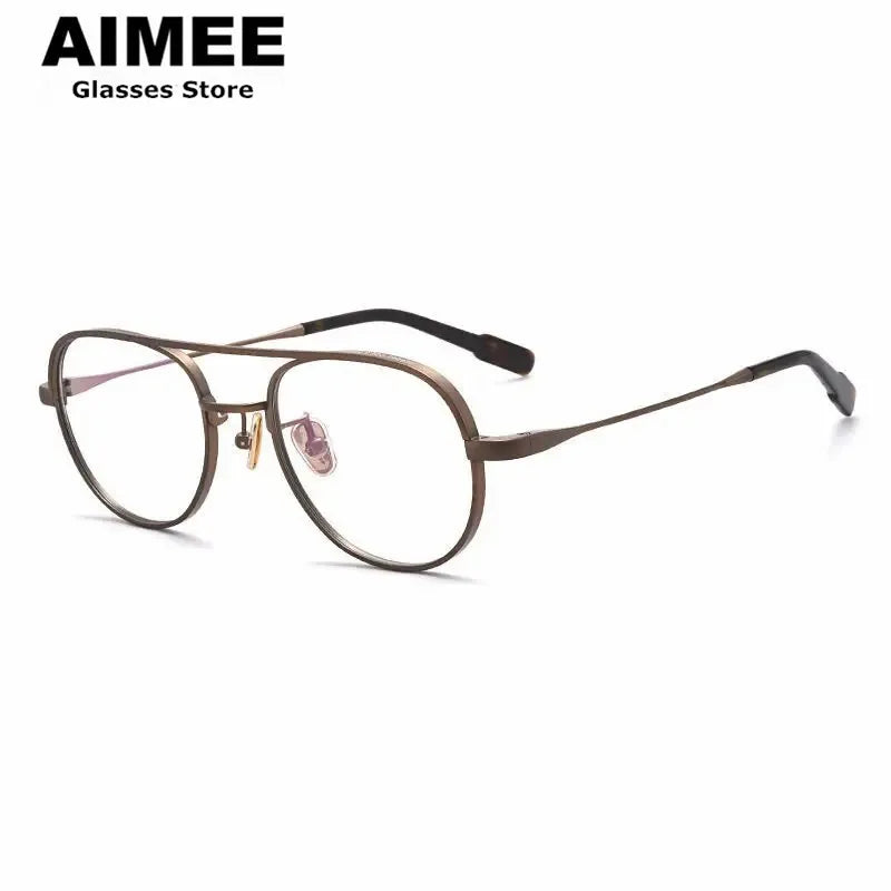 Aimee Unisex Full Rim Oval Double Bridge Titanium Eyeglasses 8040 - Lightweight Durable Frame for Reading, Work & Fashion (Silver/Gold/Black) - Perfect for Office, School & Everyday Wear