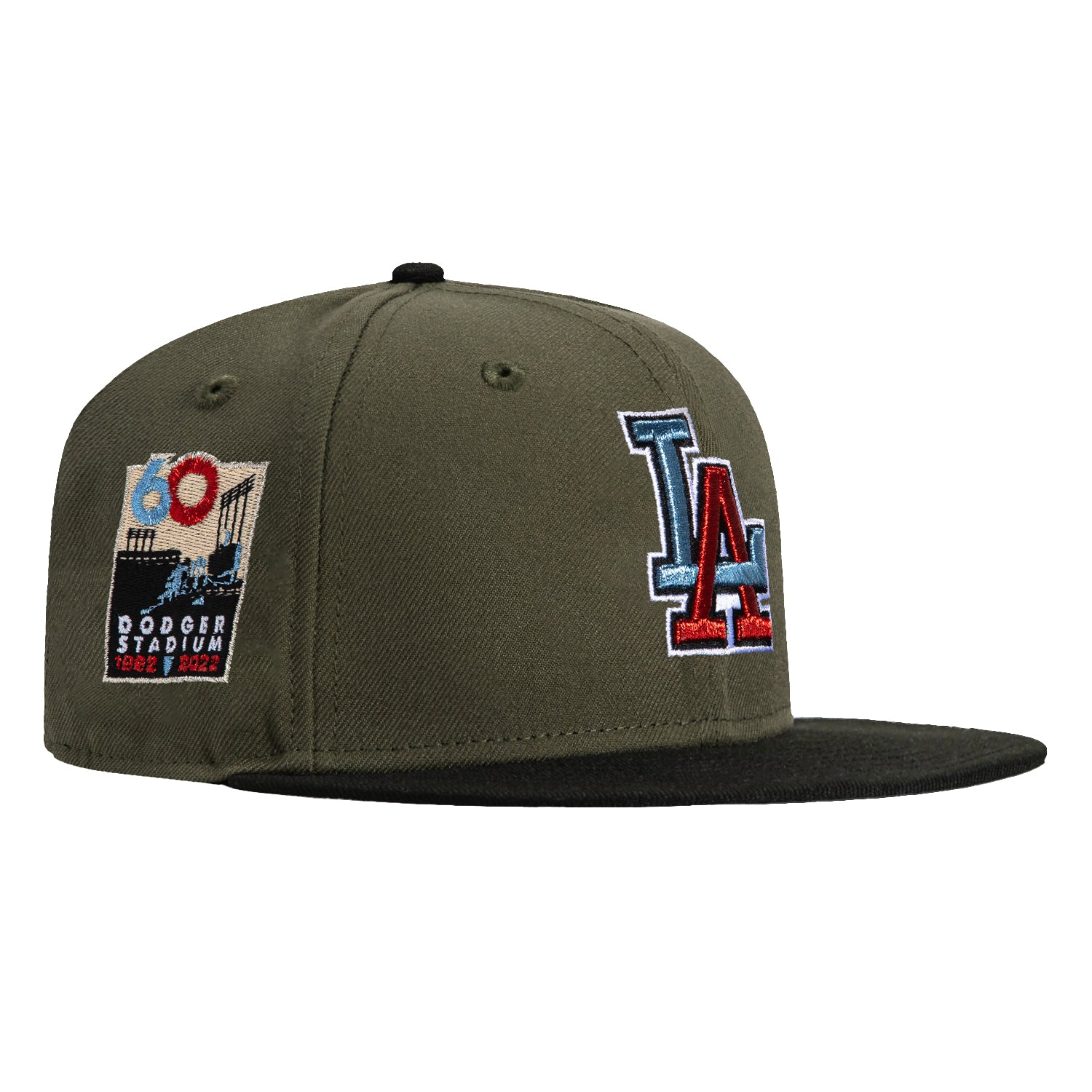 New Era 59Fifty Los Angeles Dodgers 60th Anniversary Patch Snapback Hat - Olive & Black - Official MLB Baseball Cap for Men & Women - Perfect for Games, Streetwear & Sports Fans