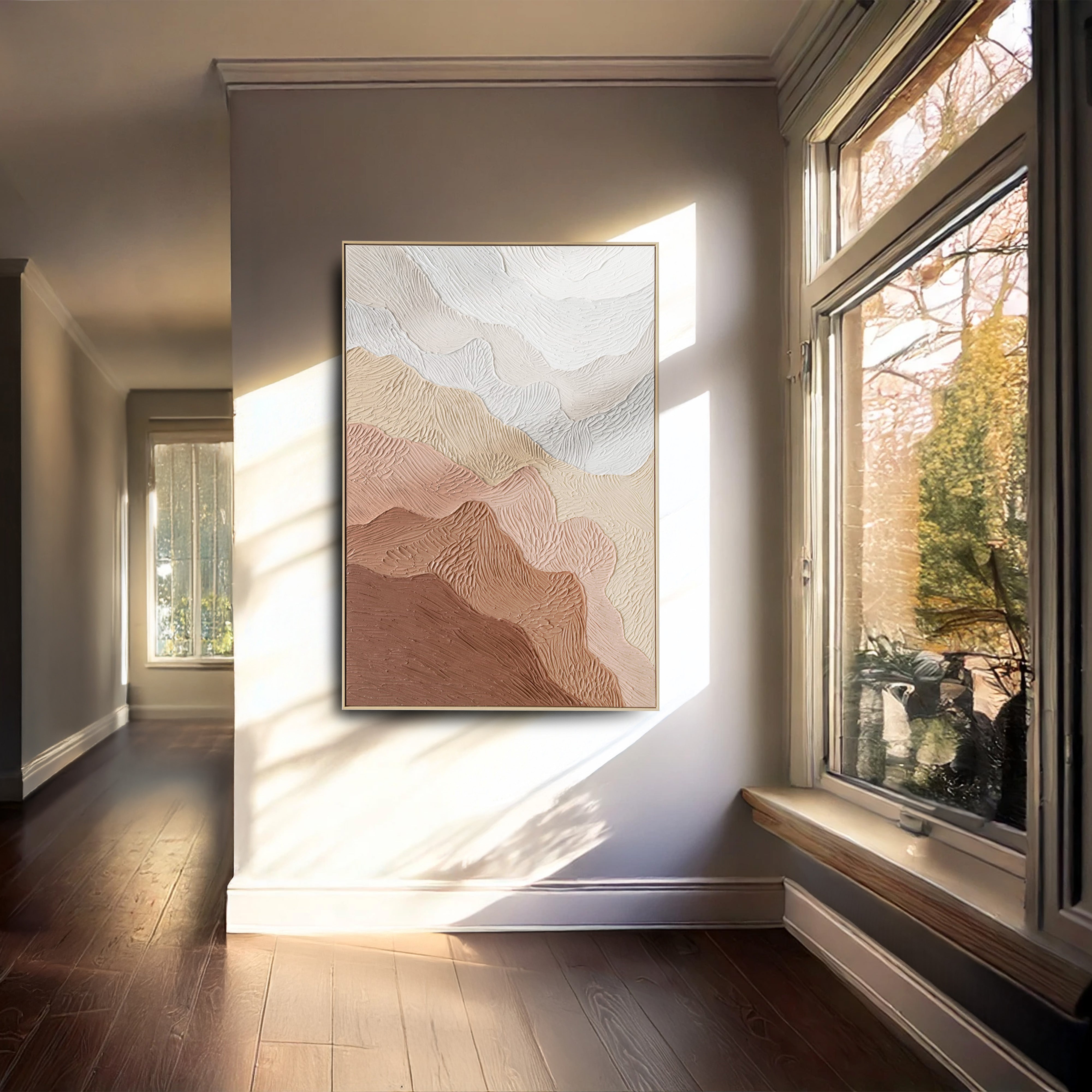 Urban Style Brushmarks Oil Painting Textured Ochre Ripples - Handmade Canvas Wall Art for Living Room, Bedroom & Office Decor