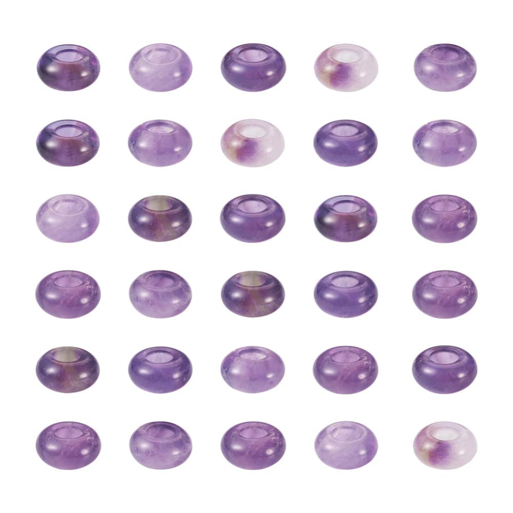 50pcs 12mm Amethyst Gemstone Beads - Large 5mm Hole European Rondelle Spacer Beads for DIY Jewelry Making (Earrings, Bracelets, Necklaces) - Perfect for Boho, Healing Crystal & Handmade Craft Projects