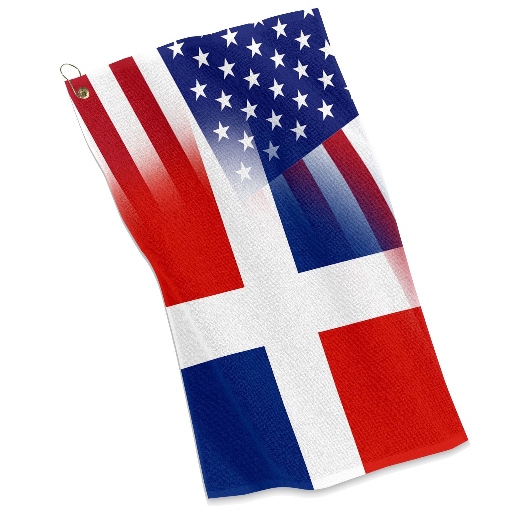 Premium Golf & Sports Towel - Dominican Republic & USA Flag Design - Perfect for Golf, Tennis, Gym & Outdoor Activities