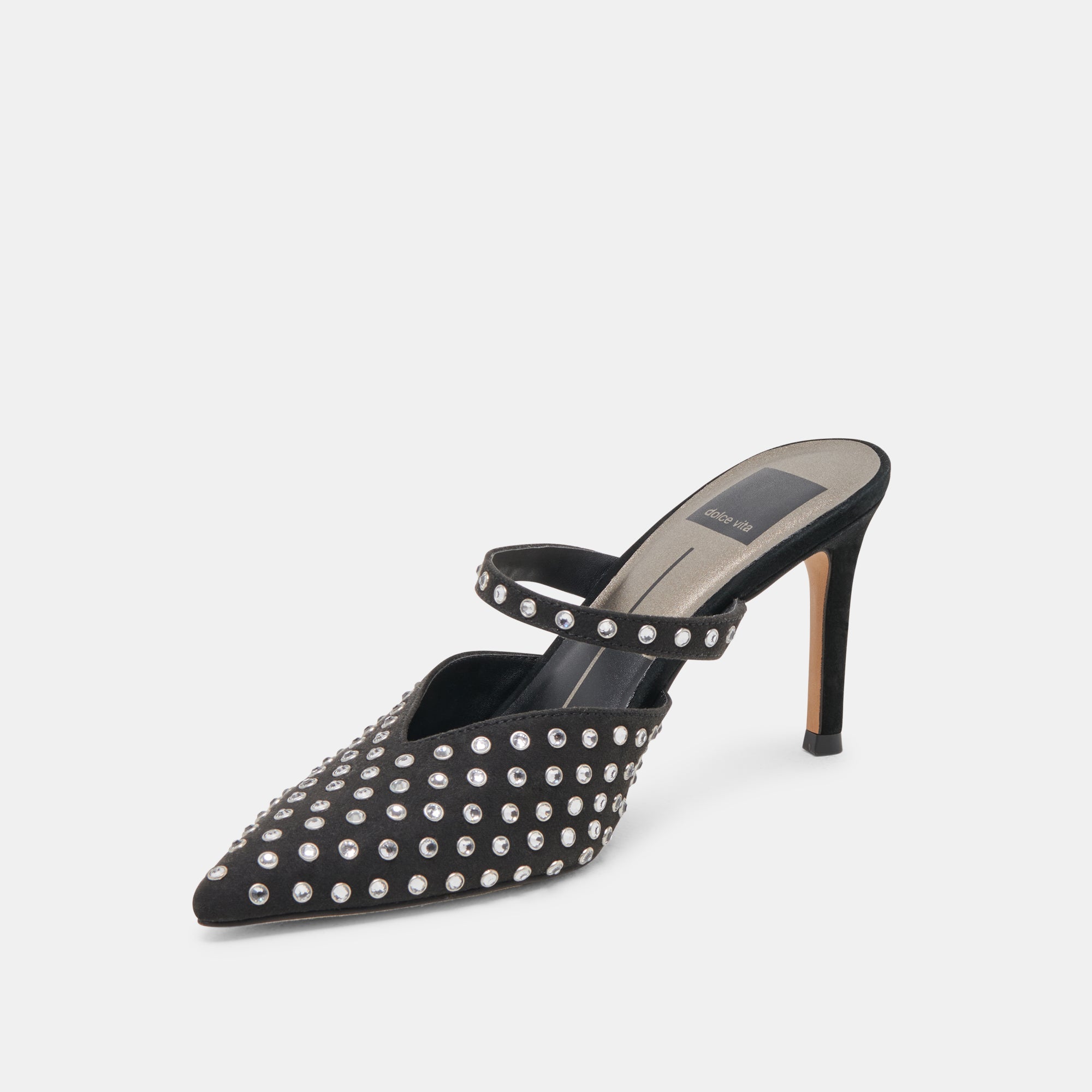 KANIKA Black Crystal Stud Heels - Women's Fashion High Heel Shoes for Party, Wedding & Evening Events