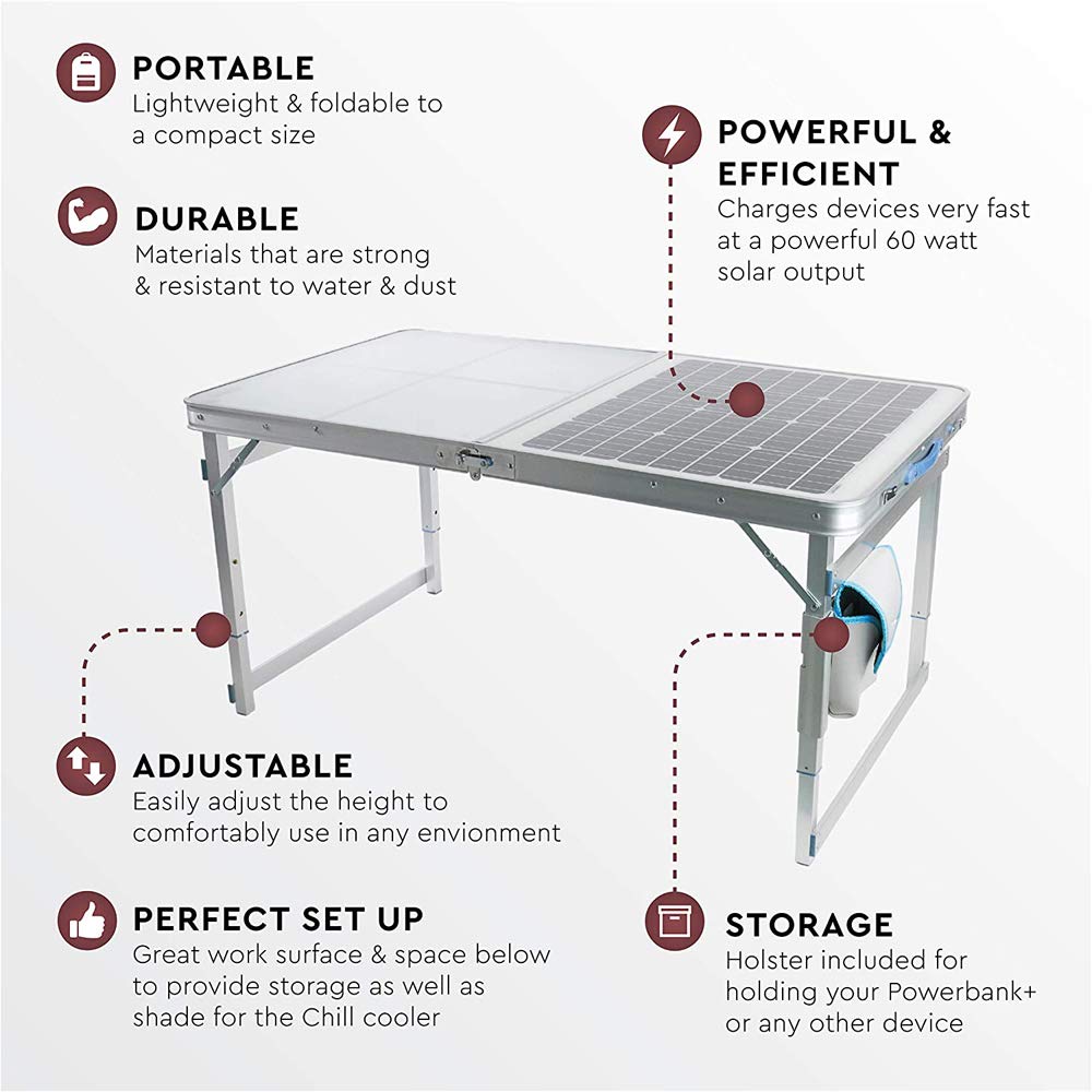 GOSUN 60W Portable Solar Folding Table - Outdoor Camping Kitchen Essential for Off-Grid Adventures | Perfect for Picnics, RV Trips & Backyard BBQs