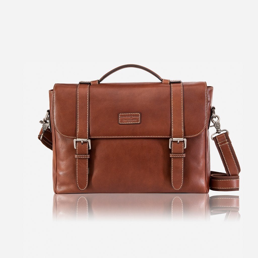 Jekyll & Hide Montana Double Buckle Laptop Briefcase for Men - Durable Leather Business Bag with Shoulder Strap - Perfect for Office, Work, Travel & Commuting