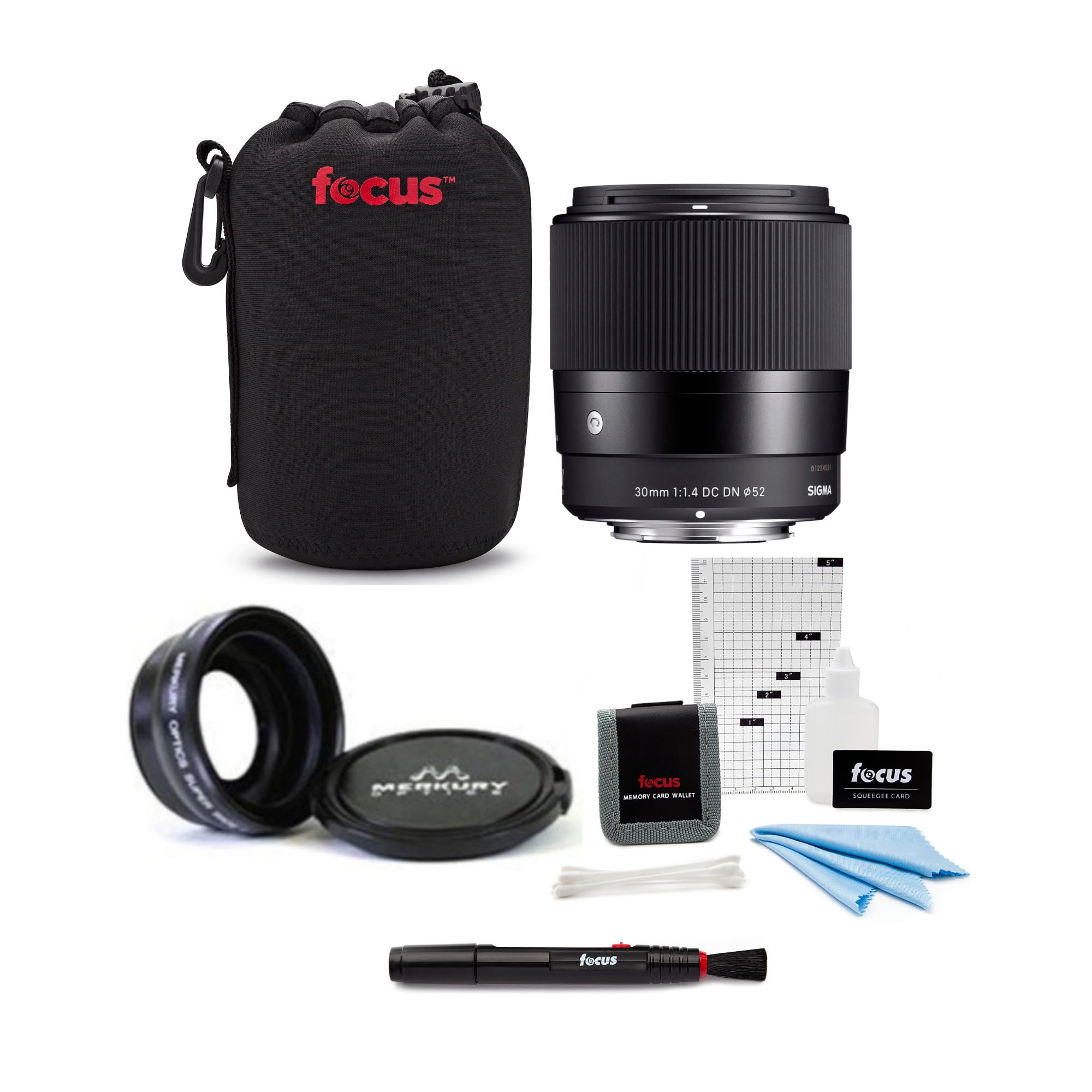 Sigma 30mm f/1.4 Contemporary DC DN Prime Lens for Sony E Mount - Ultra Sharp Wide Aperture Lens for Portrait, Street & Low Light Photography | Includes Lens Pouch, Hood & Cleaning Kit (5-Piece Bundle) | Perfect for Vlogging, Travel & Professional Shoots