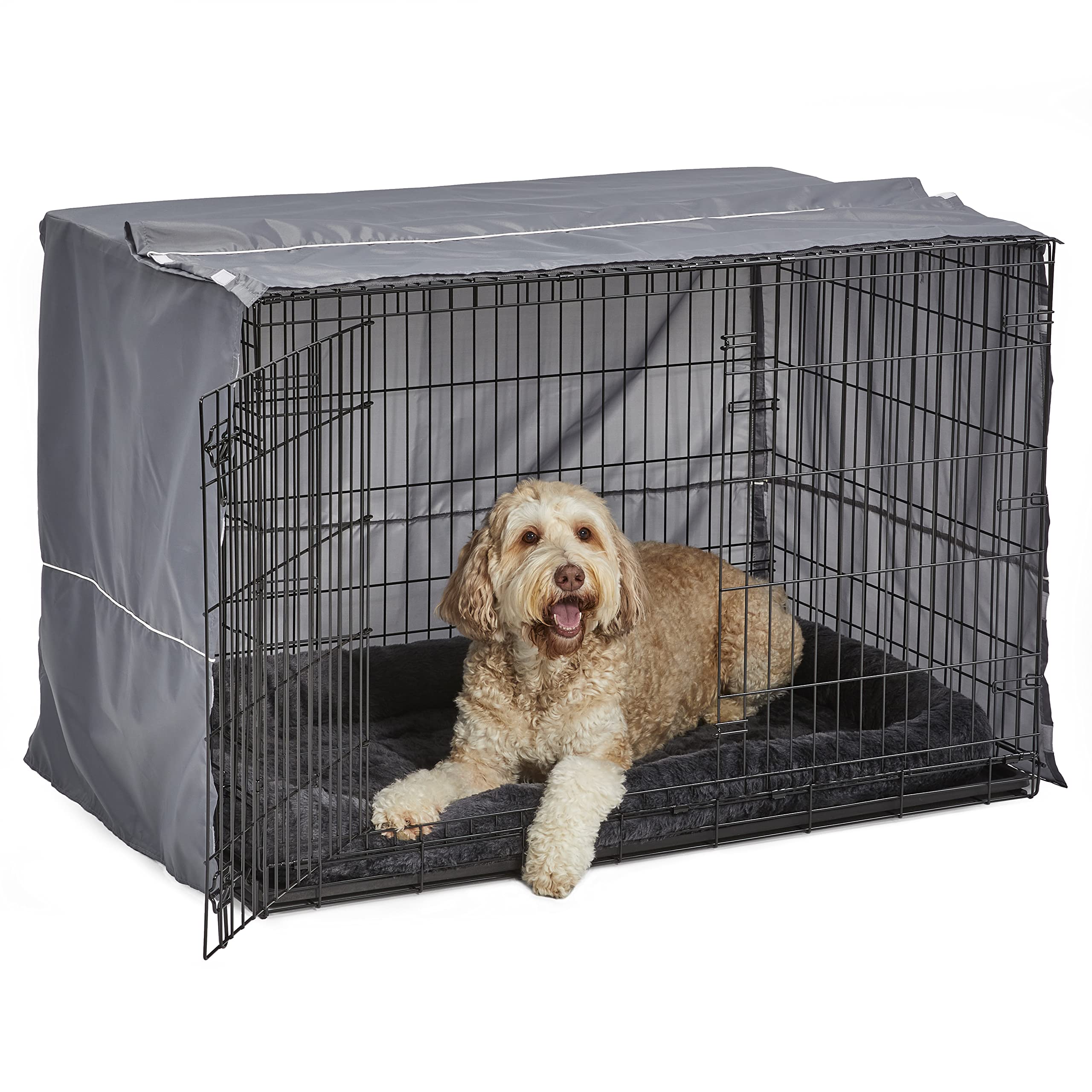 Premium Dog Crate Comfort Kit - Soft Crate Cover & Plush Dog Bed for Midwest & New World 48-Inch Crates - Gray - Perfect for Home, Travel & Kennel Comfort
