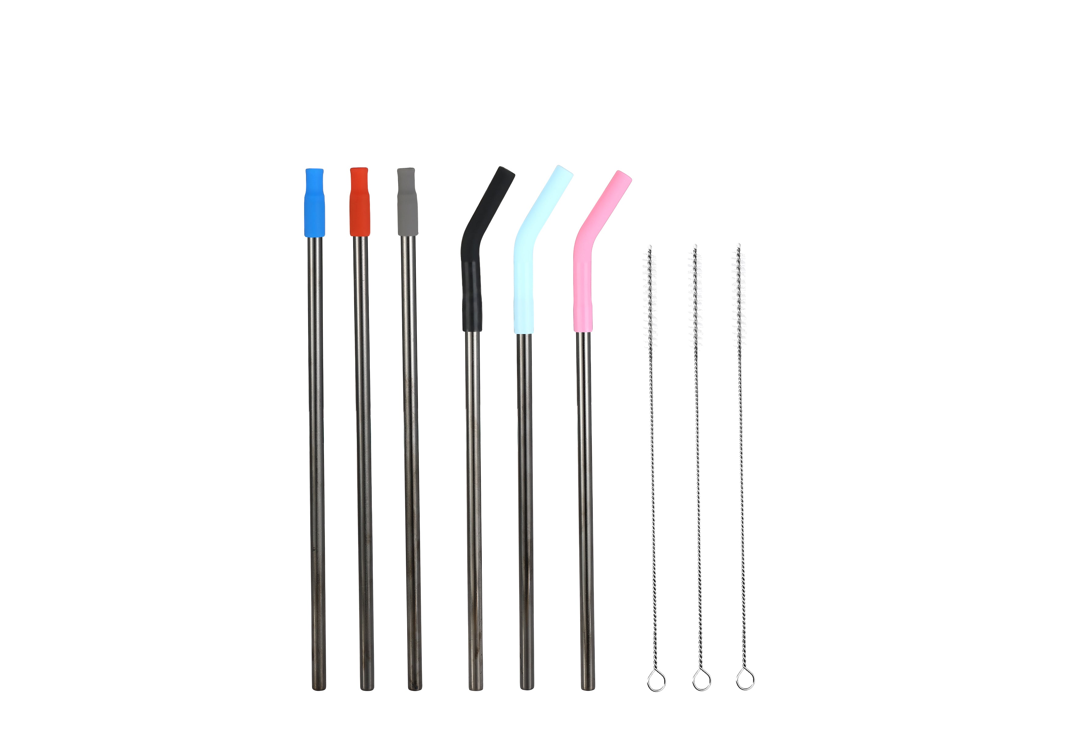 6 Pack Stainless Steel Replacement Straws with Bendable Silicone Tips & 3 Cleaning Brushes | Eco-Friendly Reusable Drinking Straws for Smoothies, Iced Coffee, and Cocktails at Home or On-the-Go