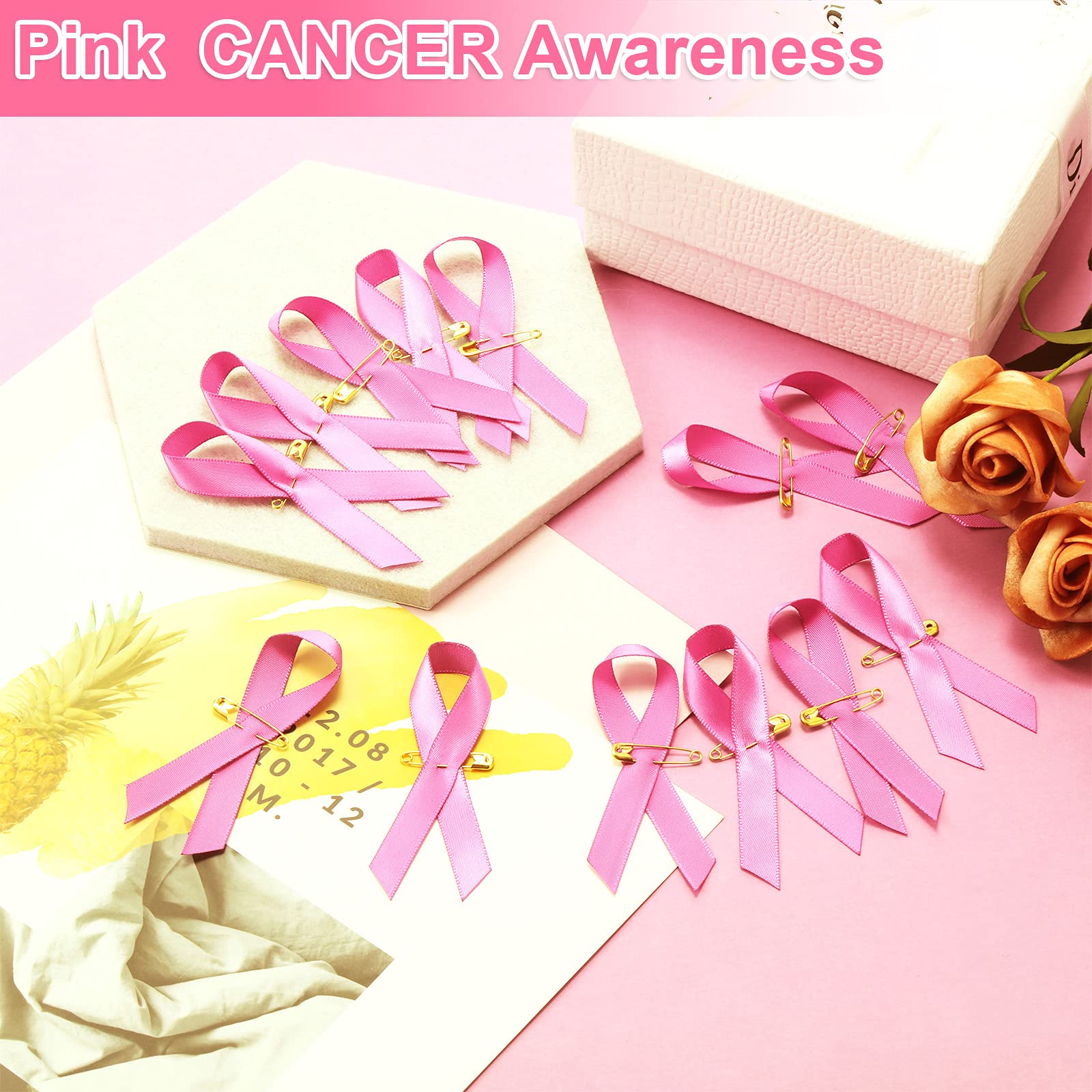 Pink Ribbon Pins for Breast Cancer Awareness - Charity Event & Survivors - 300 Pcs Satin Lapel Pins for Hope & Support