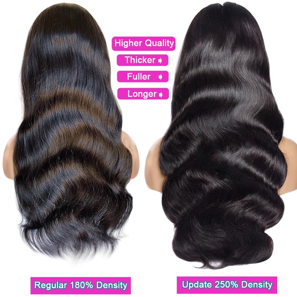 IUPin 13x4 Body Wave Lace Front Wigs Human Hair 250% Density HD Transparent Frontal Wigs for Women | Glueless Pre-Plucked with Baby Hair | 26 Inch Natural Black Human Hair Wig for Daily Wear, Parties & Special Occasions