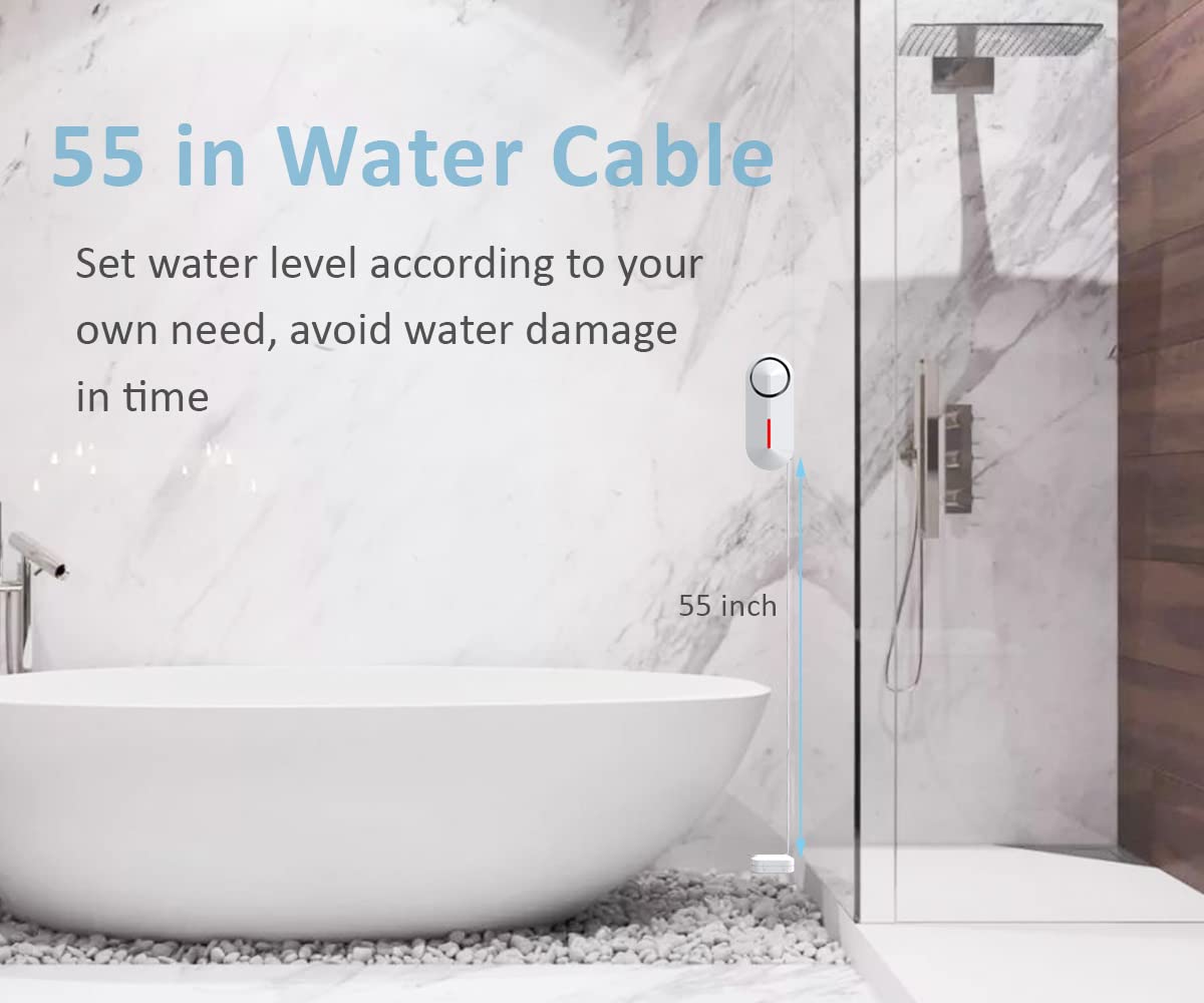 Overflow Alarm Water Leak Detector - 90dB Loud Sink & Bathtub Water Sensor with Indicator Light for Kitchen, Basement, Sump Pump - Prevent Flooding & Water Damage