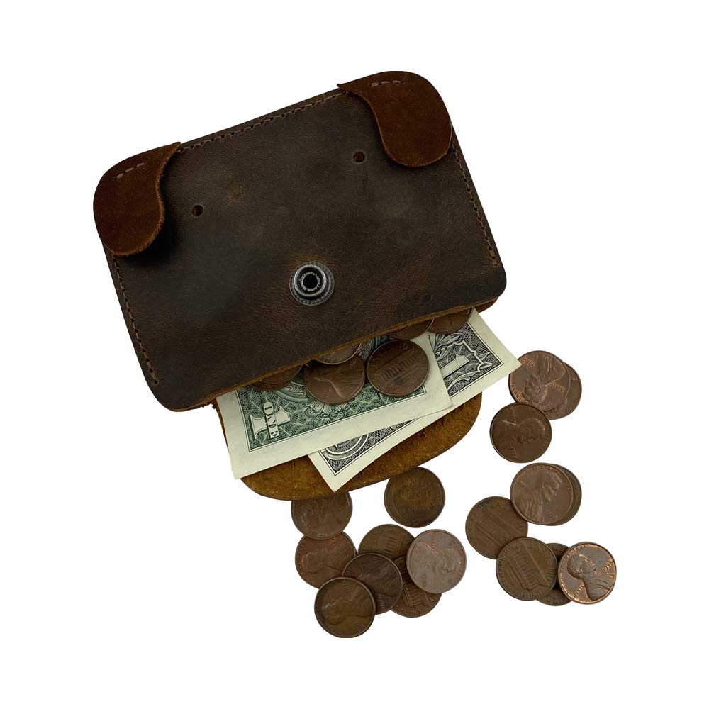 Premium Full Grain Leather Dog Head Wallet - Handmade TACO DOG Wallet in Bourbon Brown for Men & Women | Perfect for Everyday Use, Travel & Gifts