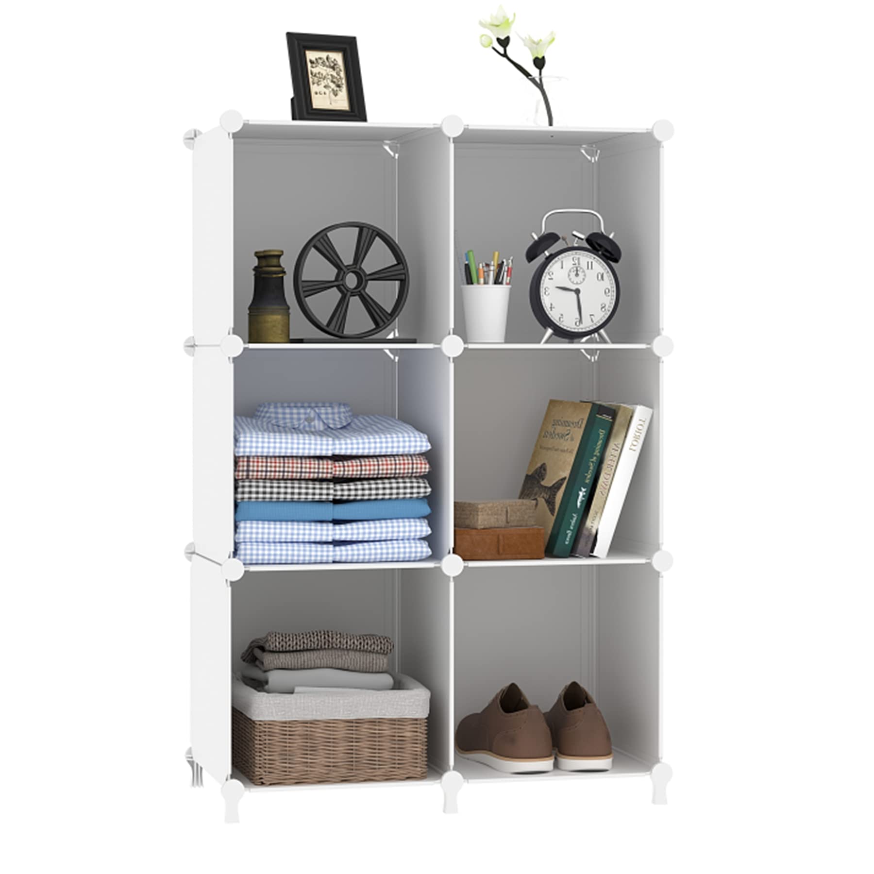 AWTATOS 6-Cube Storage Organizer - Stackable Plastic Shelving Unit for Clothes, Toys & Books | DIY Closet Organizer for Bedroom, Living Room & Office | White Cube Shelf for Home Organization