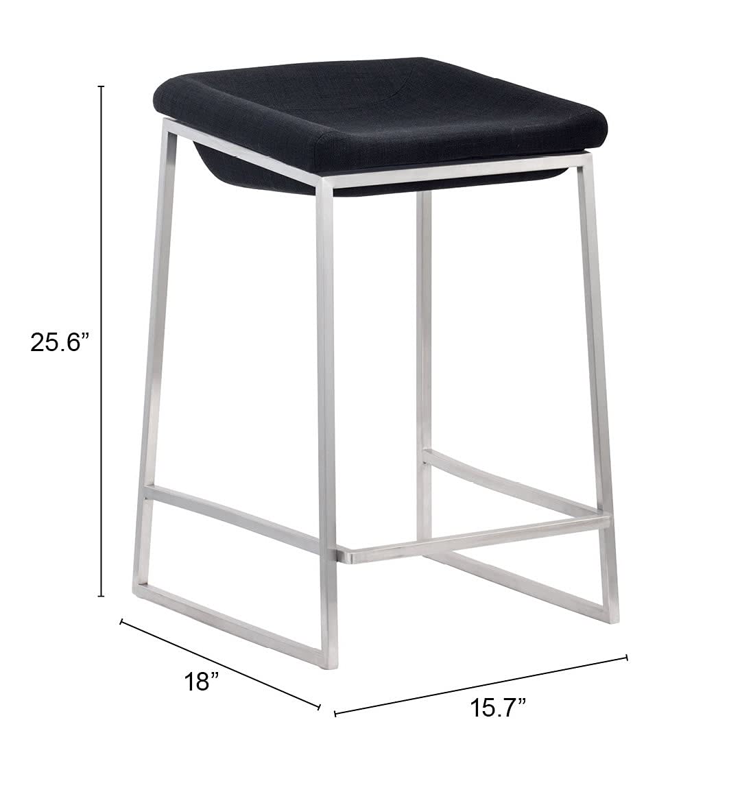 Zuo Lids Counter Stool Set of 2 - Dark Gray Modern Bar Stools for Kitchen Island, Breakfast Nook & Home Decor