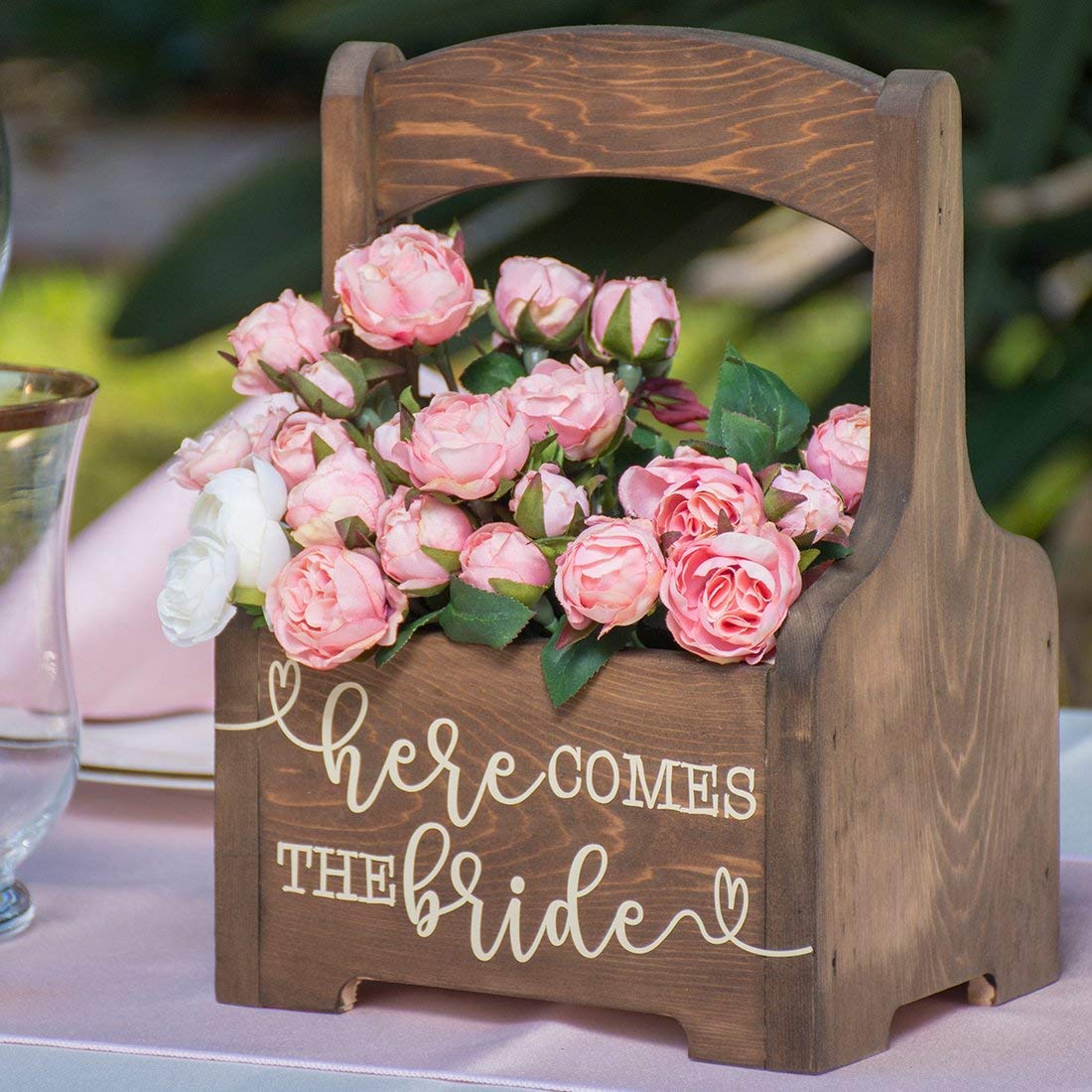 Handmade Rustic Wooden Flower Girl Basket - Perfect for Wedding, Here Comes the Bride Ceremony - Ideal for Boho, Vintage & Country Weddings