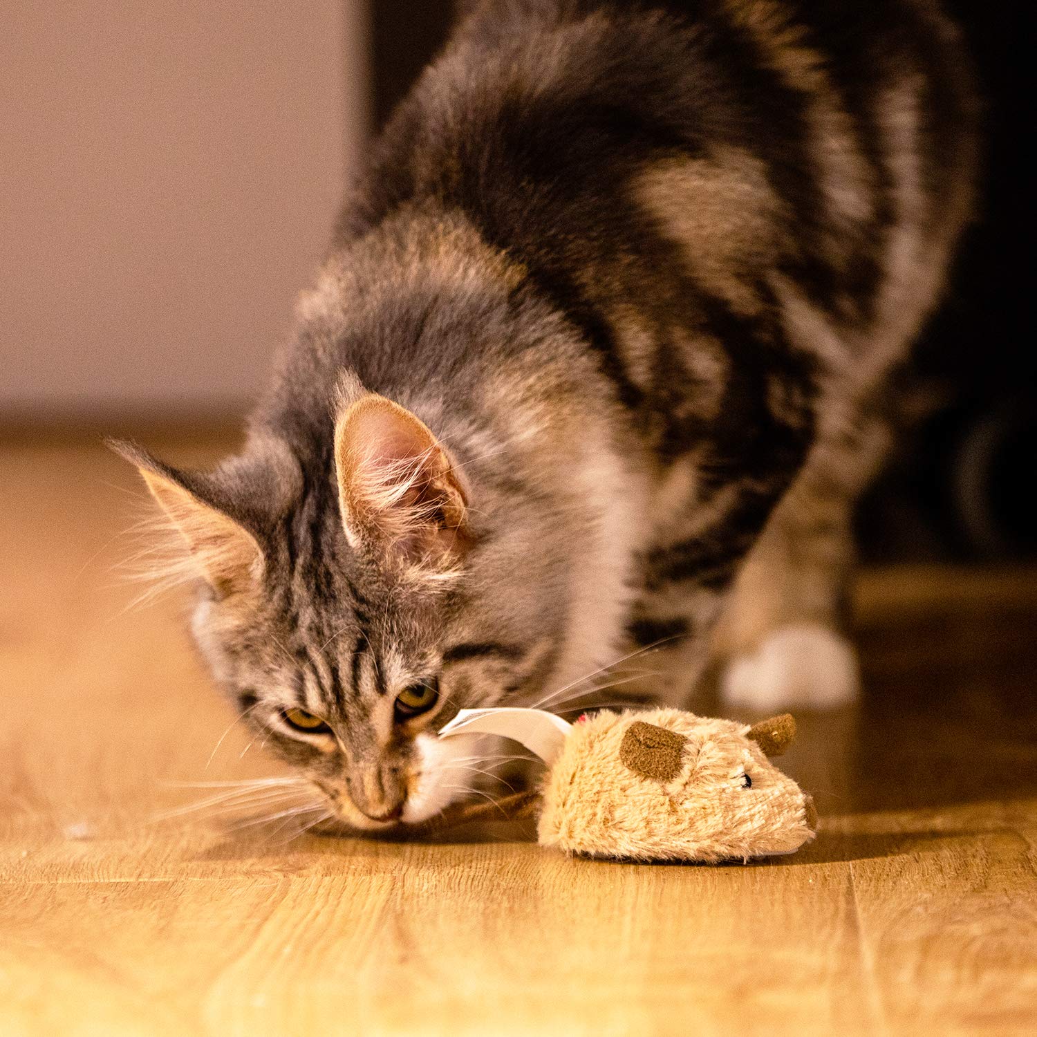 Gigwi Interactive Electronic Cat Toy Mouse with Moving Automatic Motion & Furry Tail - Squeaky Kitten Toy for Indoor/Outdoor Play & Exercise - Perfect for Playtime, Training & Stimulation (Brown-Ear)