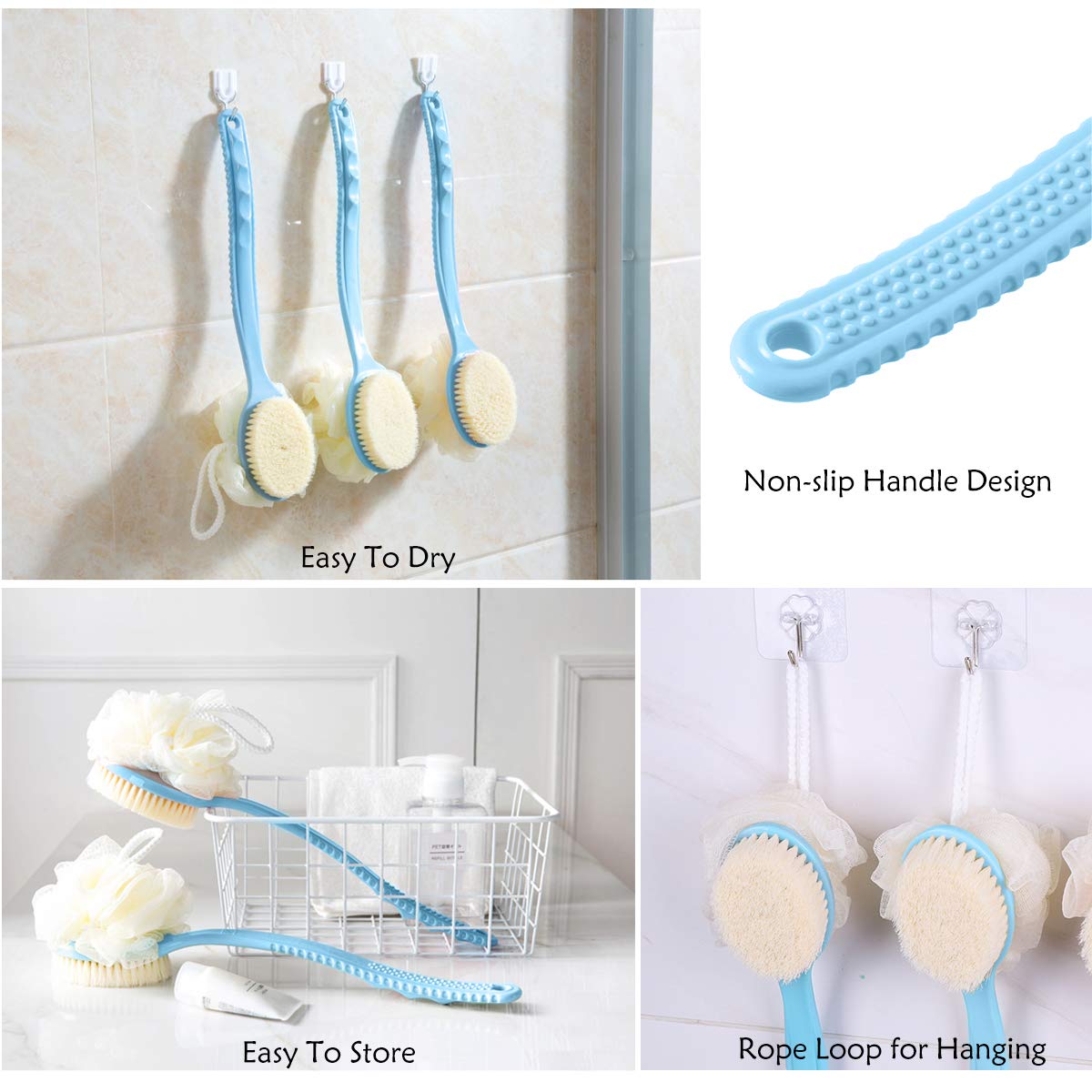 GREEVA 2 in 1 Bath & Body Brush with Soft Loofah & Bristles - Long Handle Back Scrubber for Shower or Dry Brushing - Exfoliating Brush for Women & Men - Perfect for Face, Body & Spa Care - Ideal for Deep Cleansing & Skin Exfoliation in Daily Shower Routine