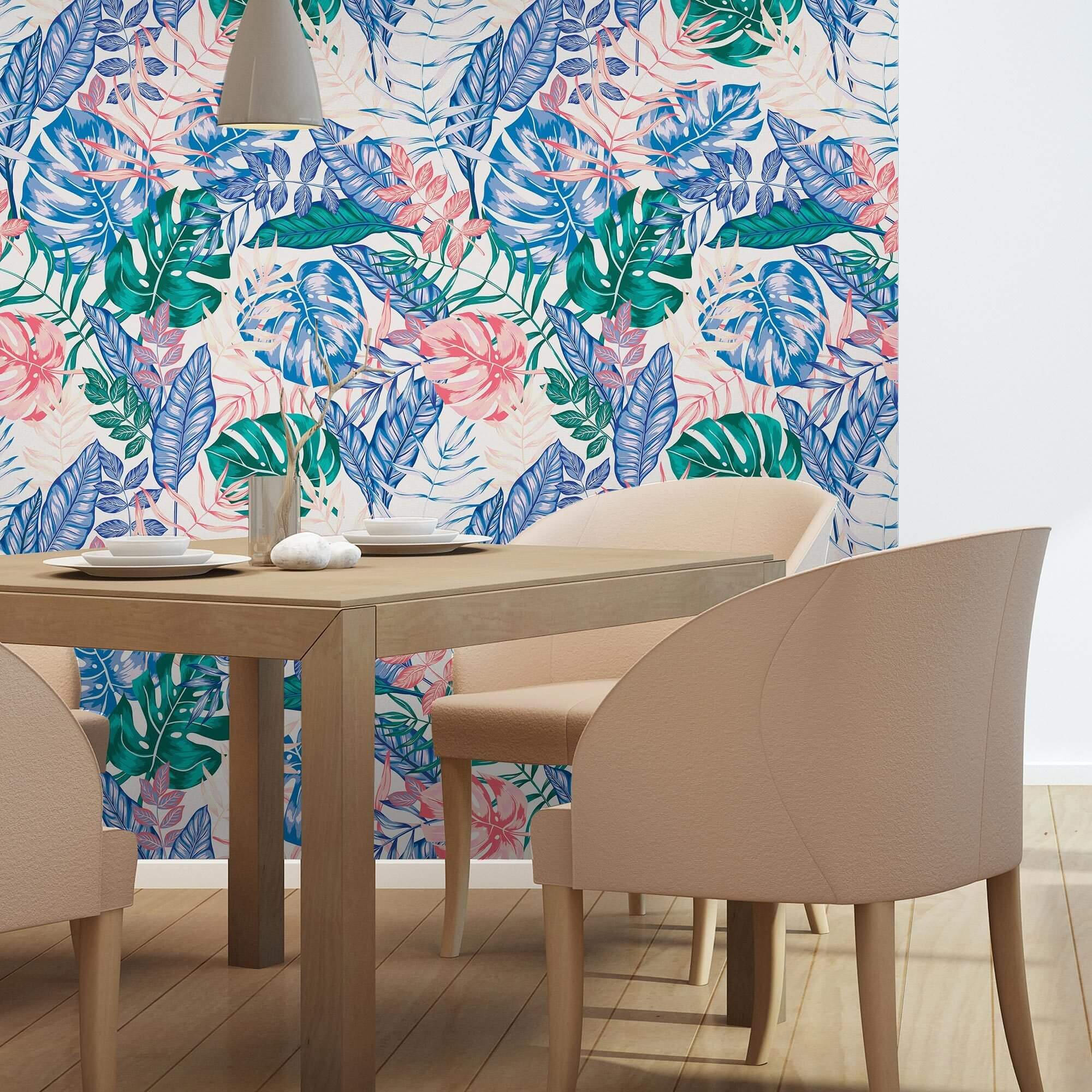 Blue and Pink Floral Peel and Stick Removable Wallpaper - Self-Adhesive Decorative Wall Covering for Bedroom, Nursery, Living Room & Home Decor