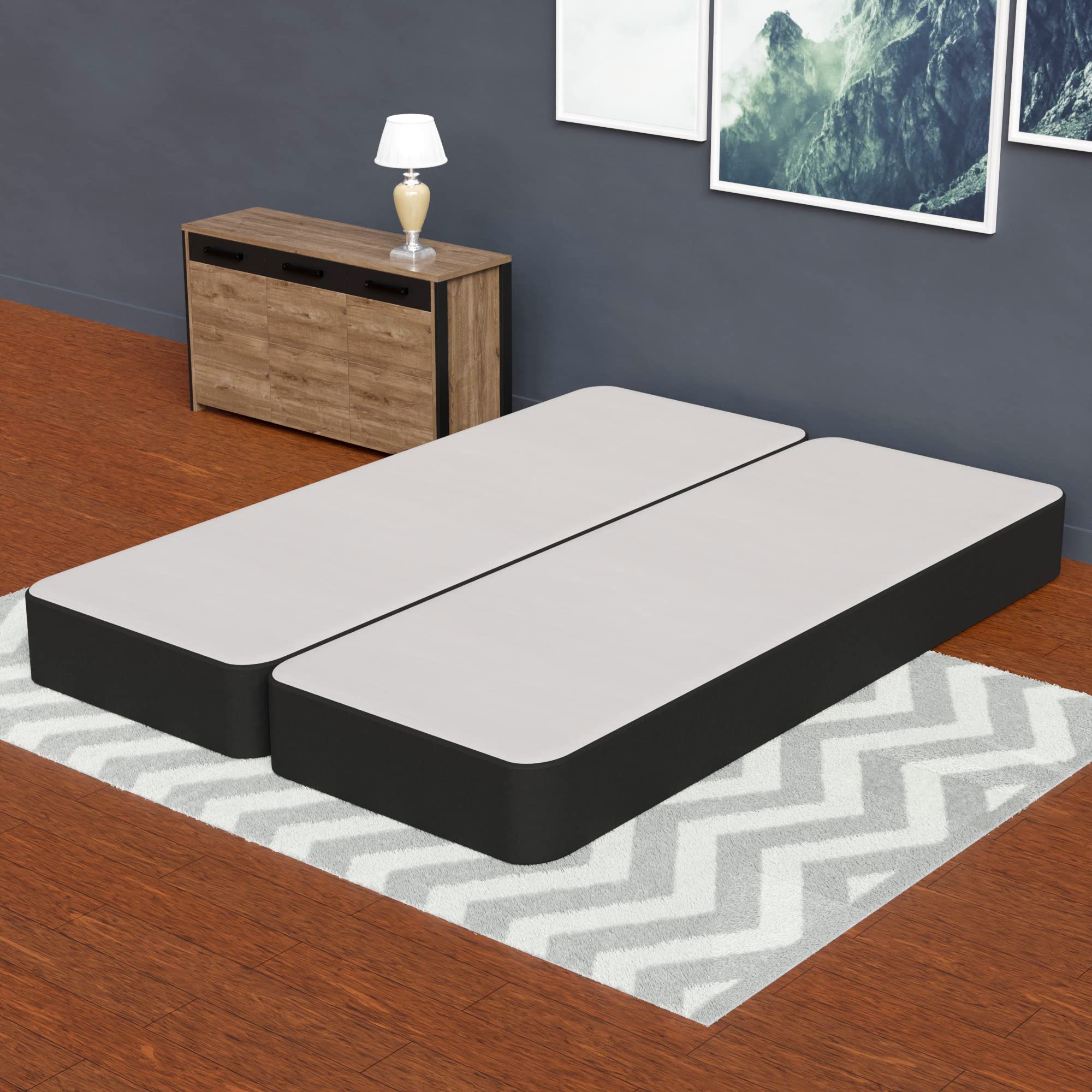 8-Inch Fully Assembled Traditional Foundation with Sturdy Fabric Panel & Split Wooden Frame - Durable Bedding Mattress Box Spring for Full Size Bed, Black | Perfect for Guest Rooms, Dormitories & Home Bedrooms