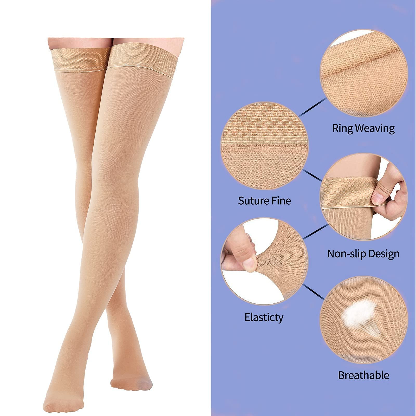 15-20mmHg Thigh High Compression Socks for Women & Men - Medical Grade Closed Toe Support Stockings with Silicone Band - Best for Running, Nursing, Sports & Varicose Veins Relief - Ideal for Athletes, Nurses & Travelers