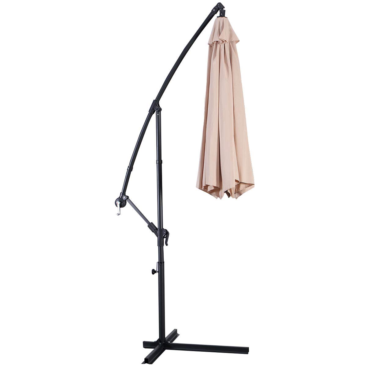 Tangkula 10 ft Outdoor Offset Patio Umbrella with Crank - Heavy Duty Steel Frame, 8 Ribs & Cross Base - Adjustable Sun Shade for Garden, Poolside, Deck, Backyard (Beige) - Perfect for Outdoor Dining, Lounging & Summer Relaxation