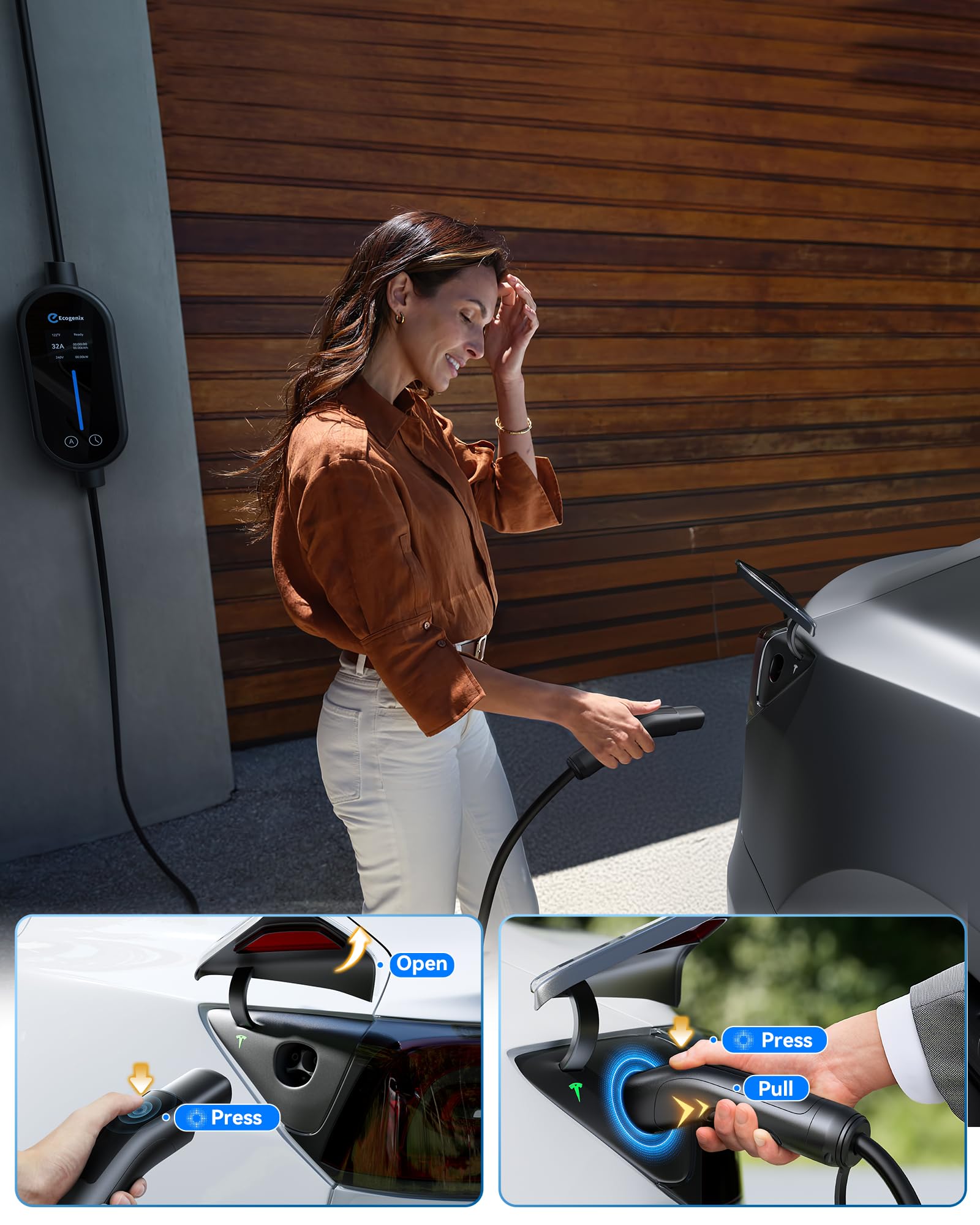 Tesla Level 2 EV Charger - 32Amp 240V Fast Home Charging Station with Wireless Control & Adjustable Current (NEMA 14-50P) - Compatible with Model 3/Y/S/X - Perfect for Garage, Driveway & Road Trip Charging Needs