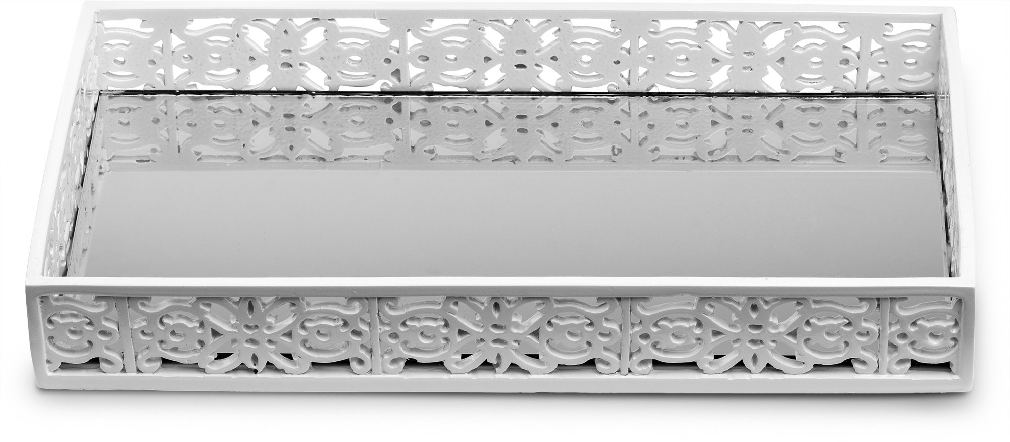 Creative Scents Mirror Janette White Rectangular Vanity Tray - Decorative Bathroom & Dresser Organizer with Mirrored Design & Non-Slip Feet - Perfect for Jewelry, Perfume & Makeup Storage