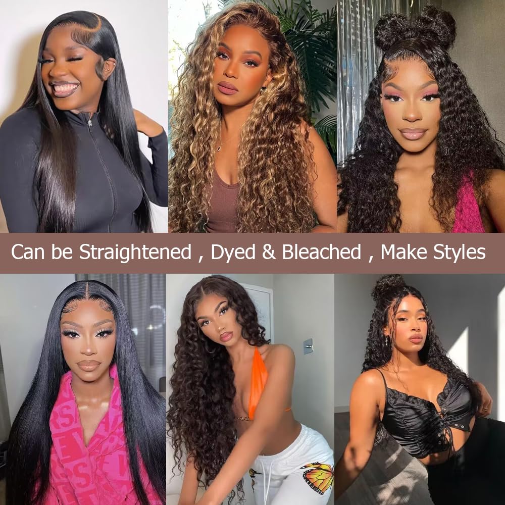 12A Deep Wave Human Hair Bundles 20 22 24 Inch - 100% Unprocessed Brazilian Virgin Hair - 3 Bundles Water Wave Weave for Natural Look - Perfect for Protective Styles, Weaves & Wigs