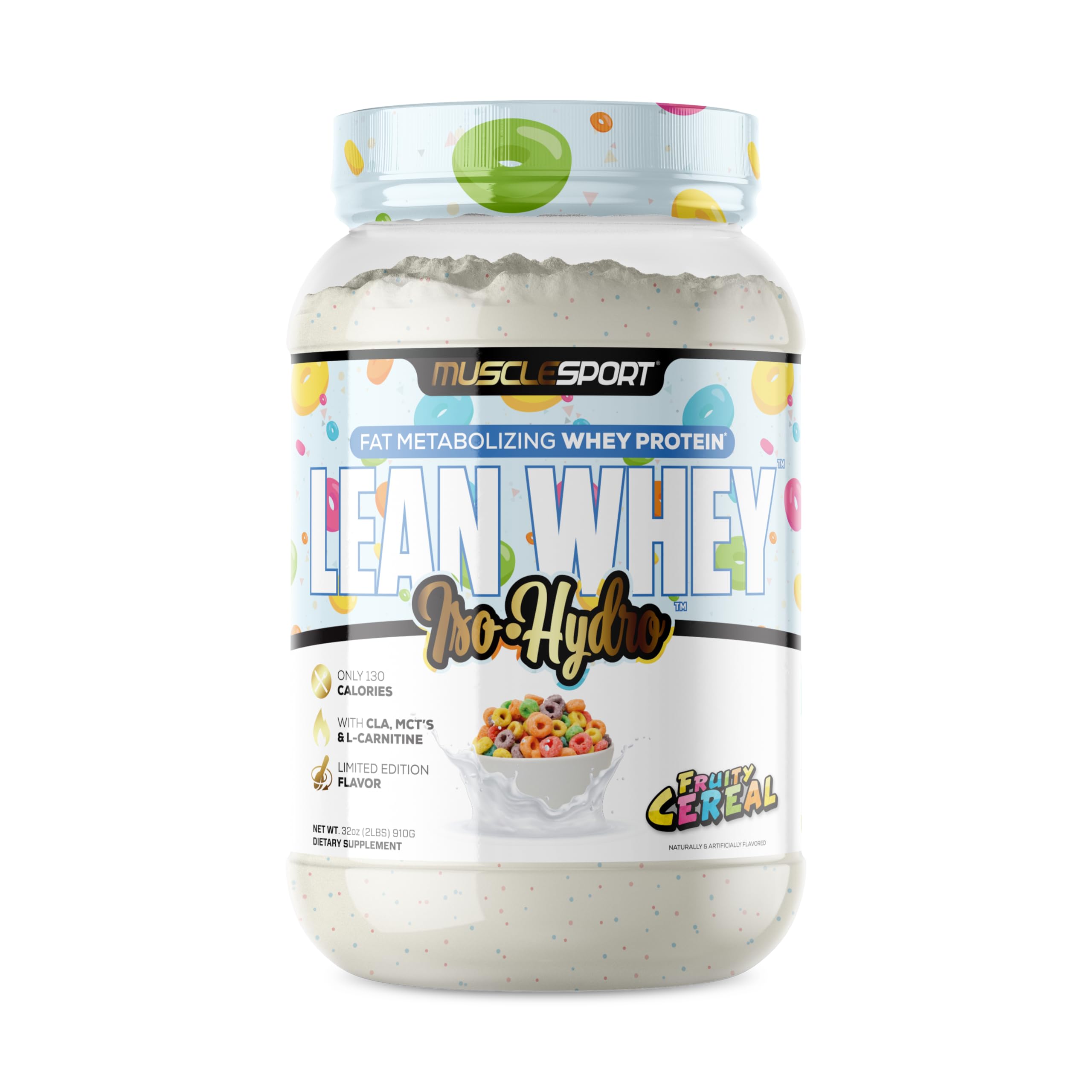 Musclesport Lean Whey Revolution™ Protein Powder - Whey Protein Isolate - Low Calorie, Low Carb, Low Fat Protein Supplement - 25g Protein per Scoop (2lb, Fruity Cereal) - Perfect for Post-Workout Recovery & Weight Management