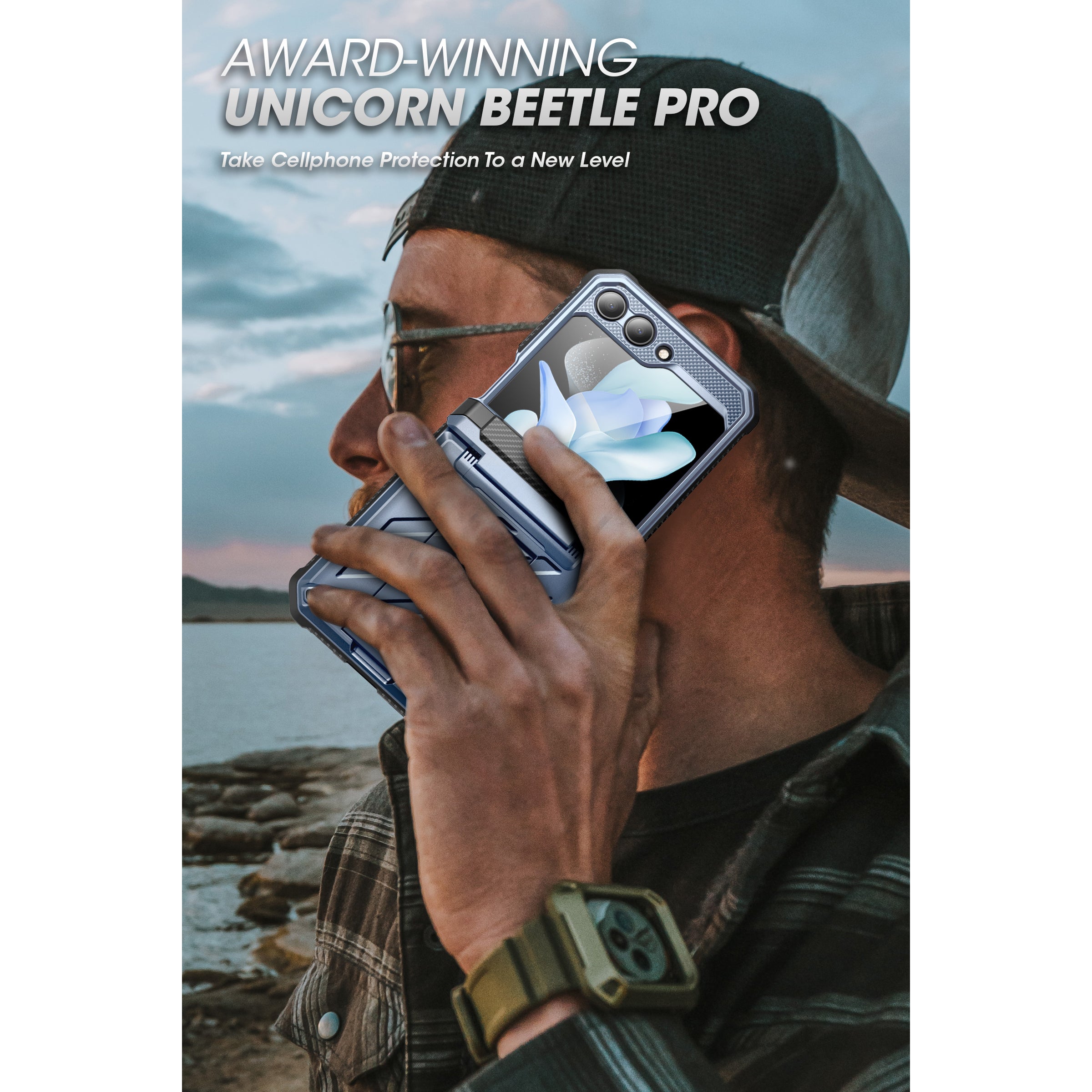 Samsung Galaxy Z Flip 5 Unicorn Beetle Pro Rugged Case with Belt Clip - Heavy Duty Protective Cover for Drop Protection | Perfect for Outdoor Activities, Construction Work & Extreme Sports (Metallic Blue)