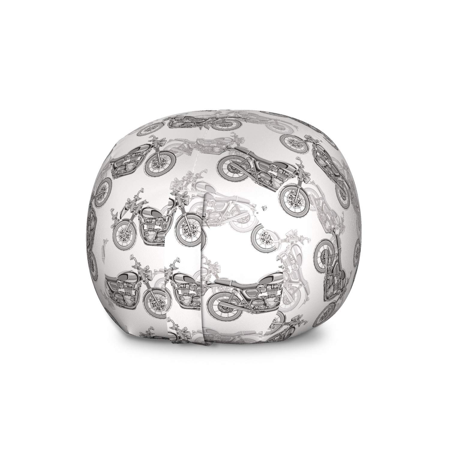 Ambesonne Motorcycle Storage Toy Bag Chair - Large Washable Stuffed Animal Organizer with Realistic Grayscale Classic Motorcycle Design | Perfect for Kids' Room, Nursery, Playroom & Toy Storage