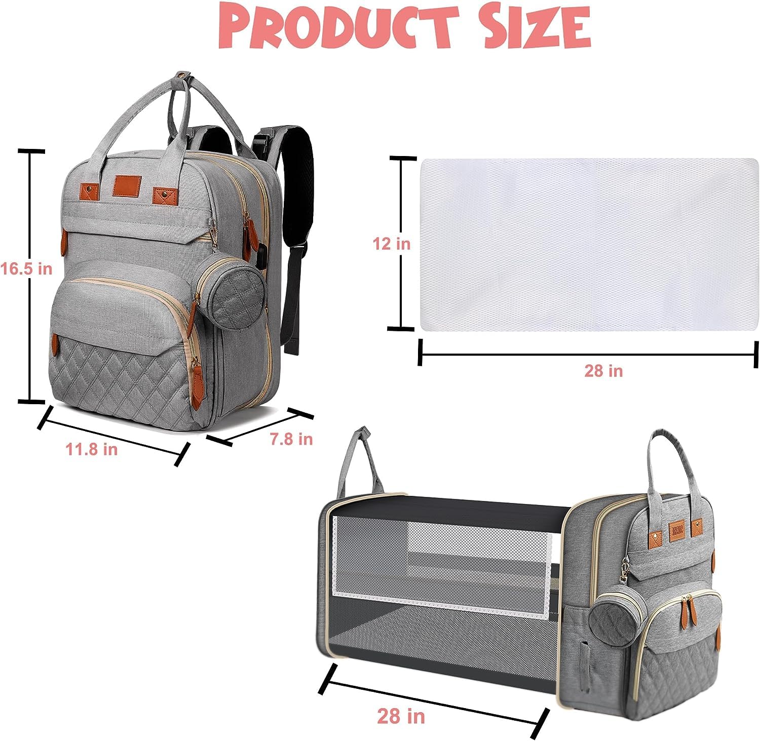 Rozi's Choice Extra Large Waterproof Diaper Bag with Changing Station - Insulated Pocket & USB Charging Port - Perfect for Baby Showers & Travel (Gray) | Ideal for Parents on the Go, Hospital Visits & Daycare Essentials