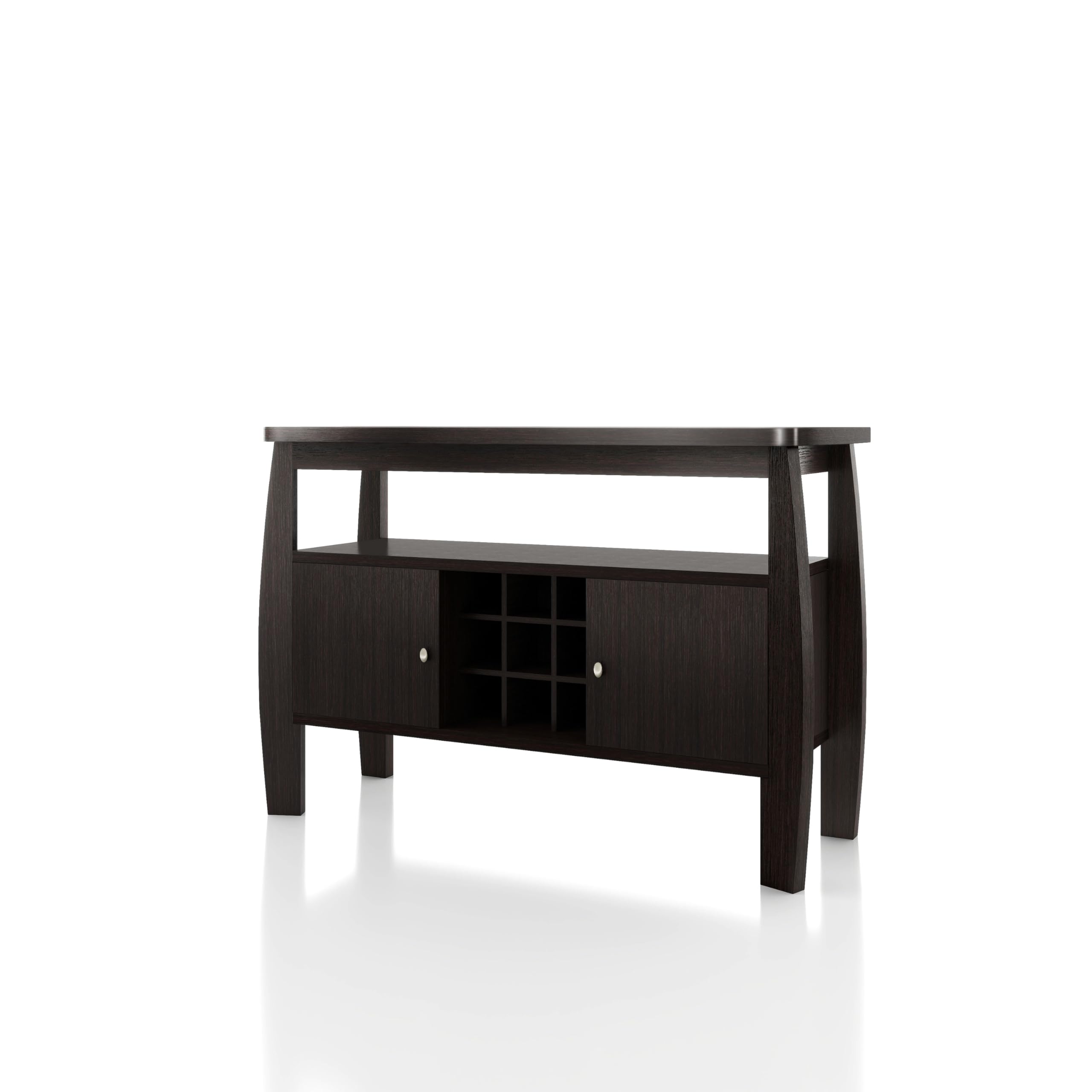 Furniture of America Clyton Modern Kitchen Buffet Storage Cabinet with Doors & Shelves - Wood Sideboard Table, Coffee Bar & 9-Grid Wine Rack for Dining Room, Living Room - Dark Espresso Finish - Perfect for Entertaining, Storage & Home Decor