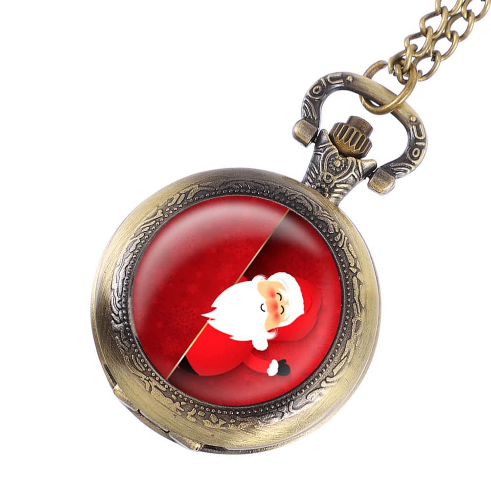 Santa Claus Pocket Watch Necklace - Vintage Christmas Gift for Men, Party Favors & Stocking Stuffers