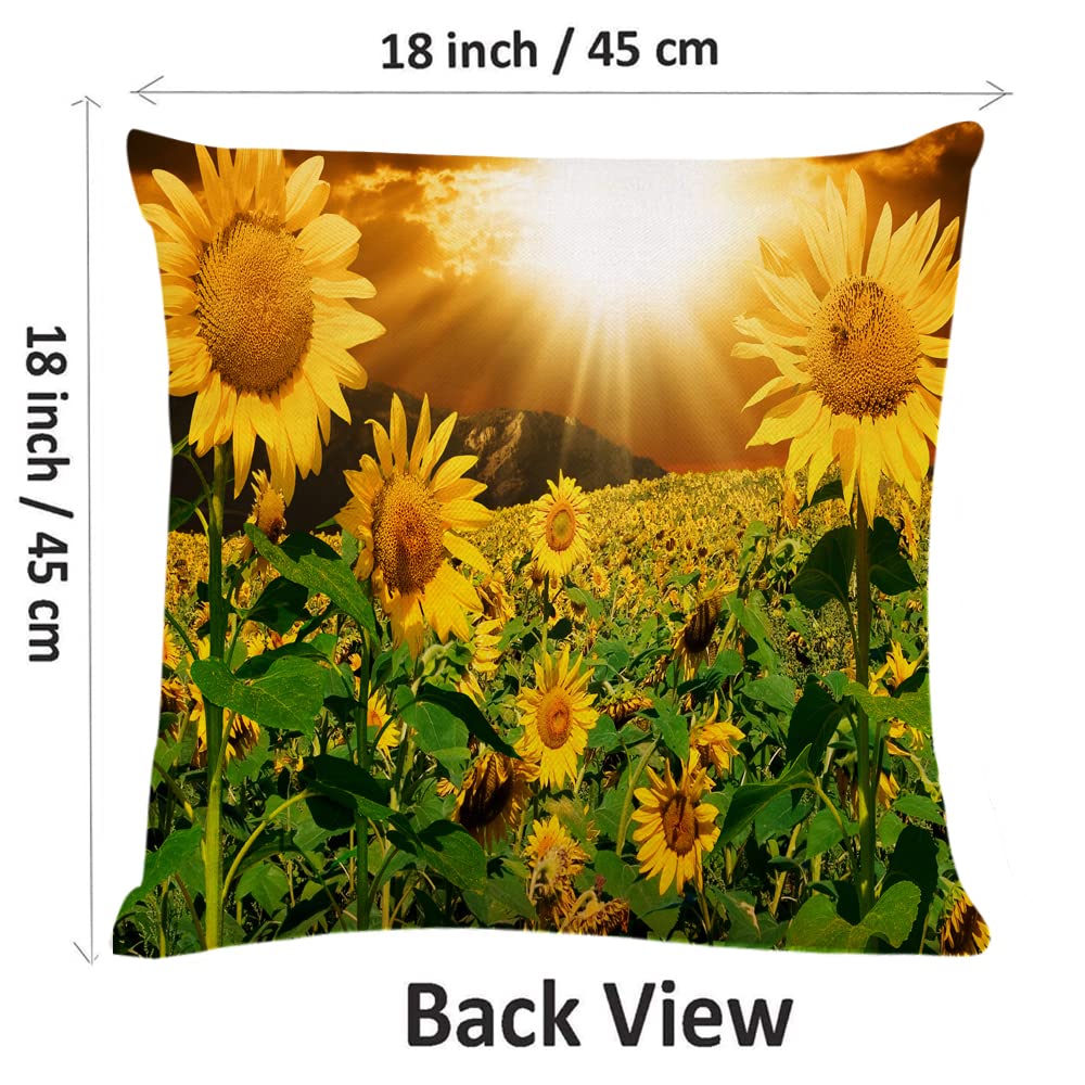 18x18 Inch Decorative Square Throw Pillow Covers - Sunflower Sunset Design for Couch, Sofa & Bed | Home Decor Accent | Perfect for Living Room, Bedroom & Dorm