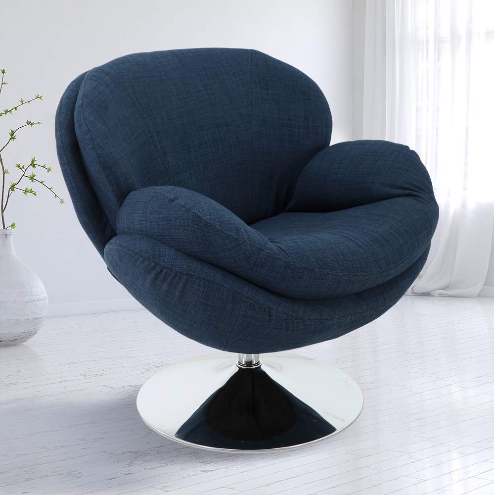 Comfort Mac Motion Scoop Accent Chair - Denim Fabric, Blue - Ergonomic Leisure Chair for Living Room, Bedroom & Office - Perfect for Relaxing, Reading & Lounging