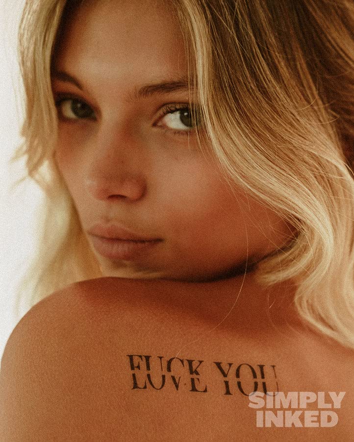 F*CK YOU LOVE YOU Temporary Tattoo - Waterproof Letter Tattoo Sticker for Women, Men, Girls & Boys (2.5 X 4 inch, Black) - Perfect for Parties, Festivals & Self-Expression
