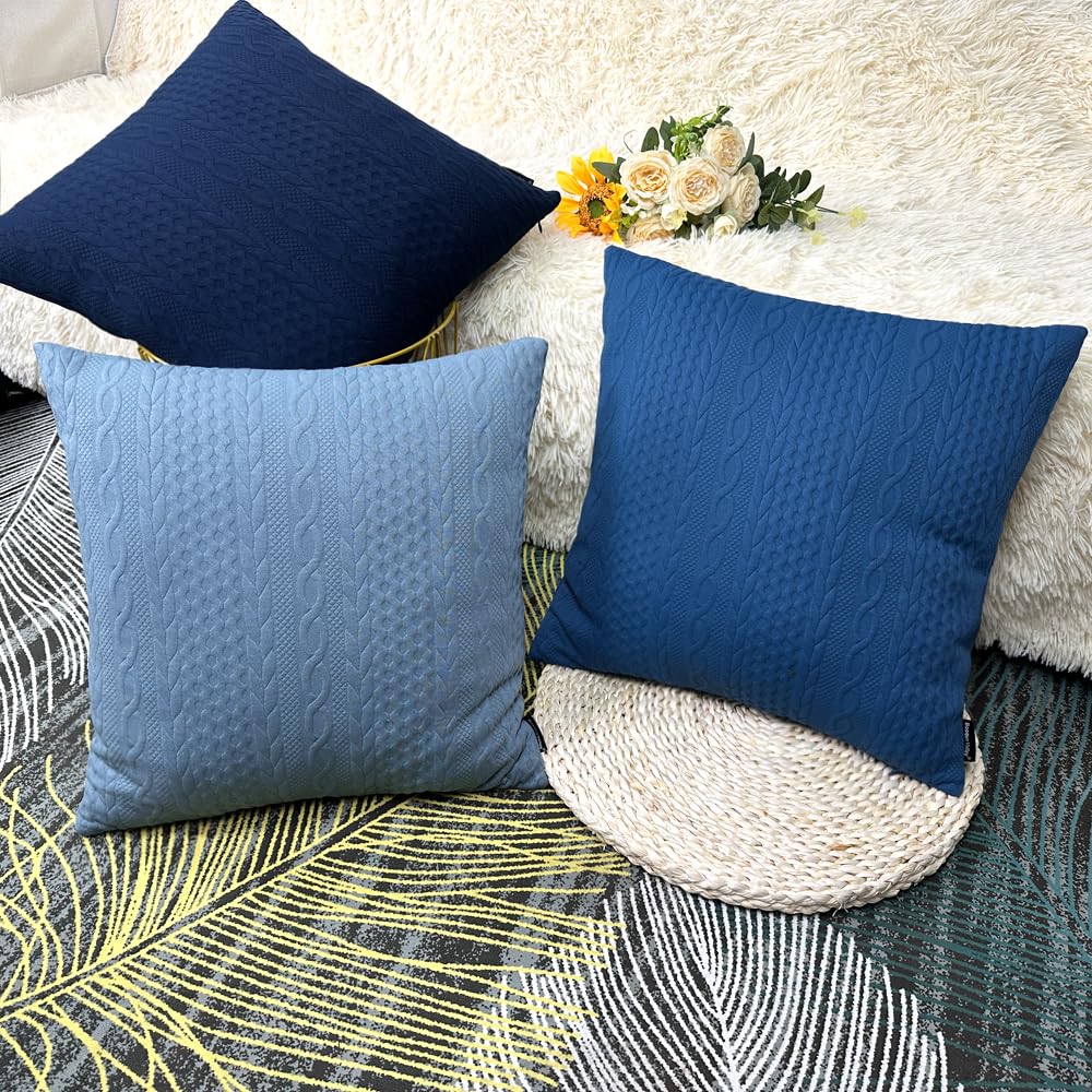 Booque Valley 20x20 Inch Throw Pillow Covers - Pack of 2 Super Soft Stretchy Cushion Covers with Elegant Modern Embossed Pattern in Light Blue & Grey Blue - Perfect for Sofa, Bed, Car & Chair Decor