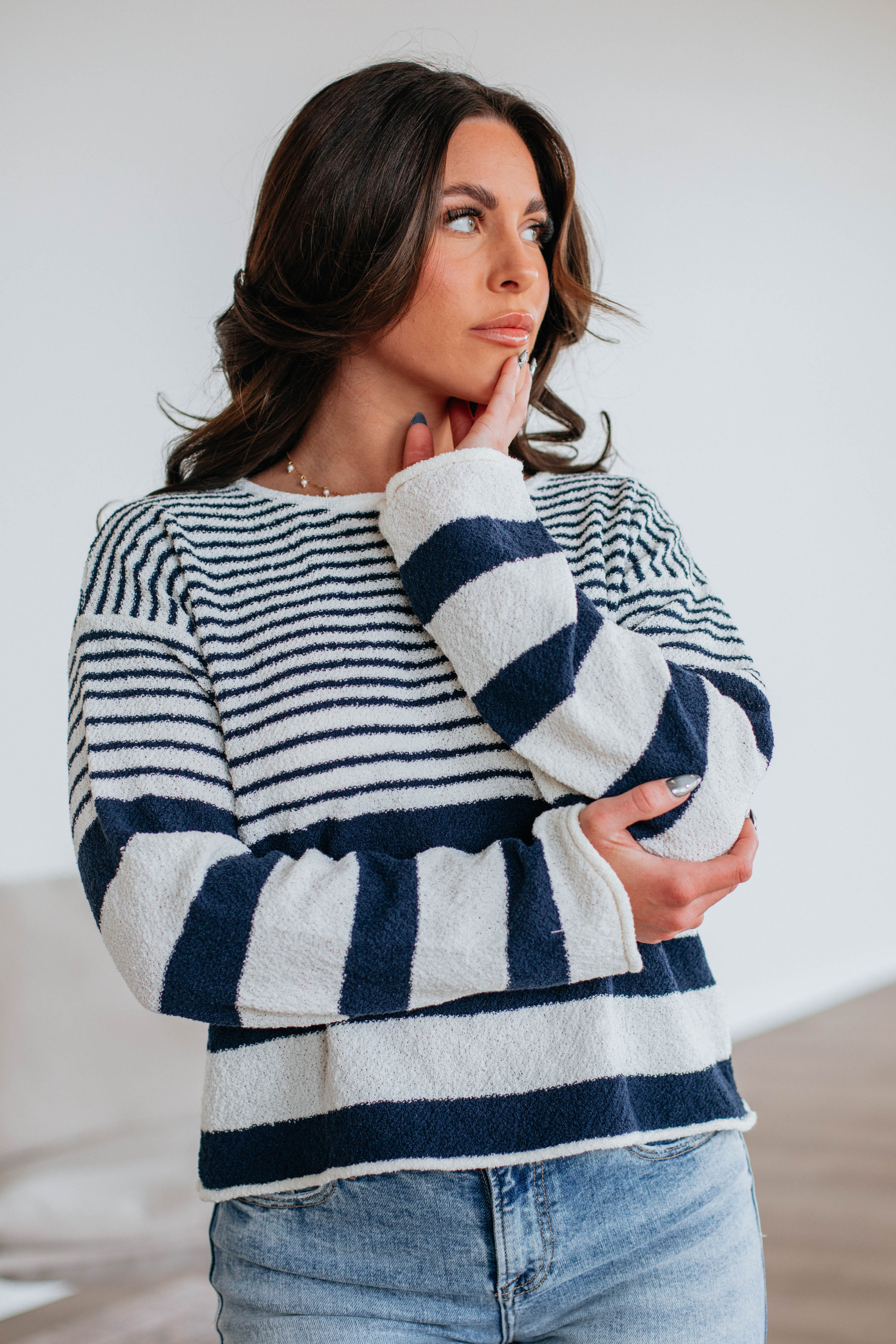 Jenner Striped Sweater for Women | Soft Cotton Knit Pullover | Casual & Cozy Fall Winter Fashion | Perfect for Office, Date Night & Weekend Outfits