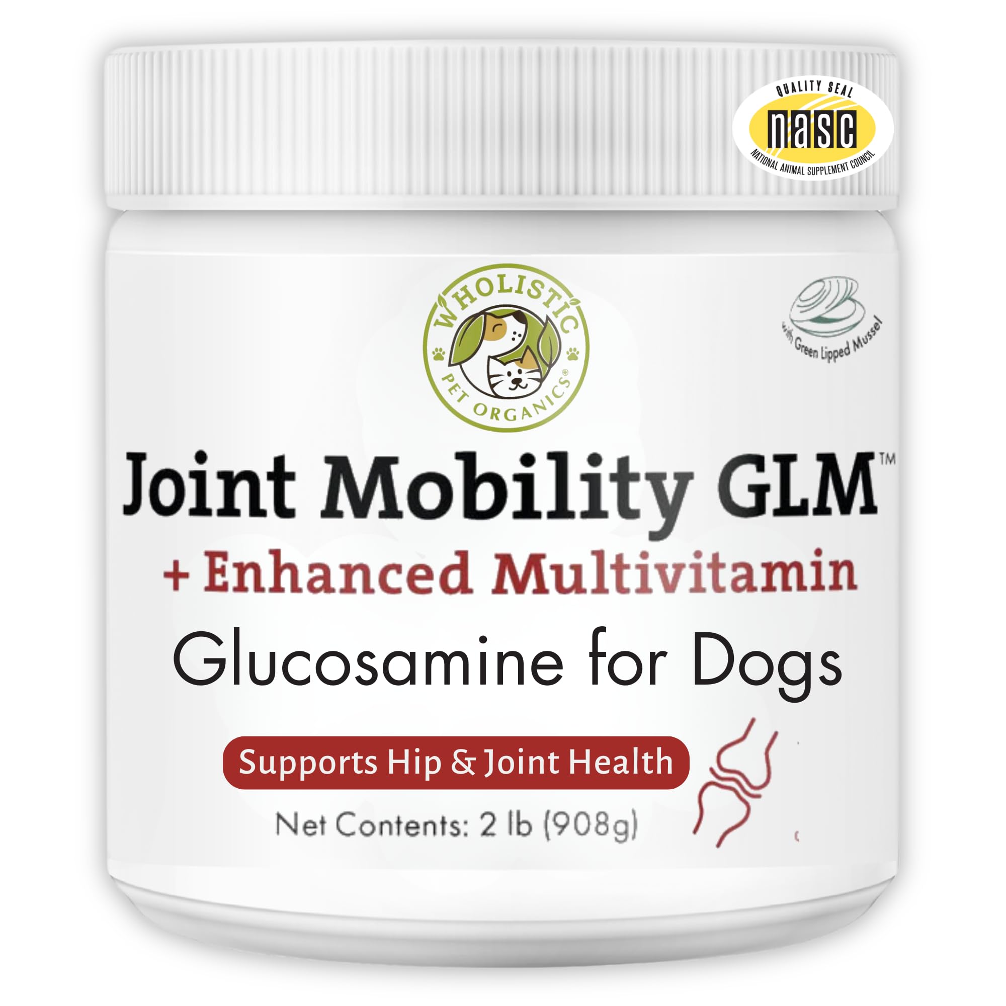 Wholistic Pet Organics Joint Mobility GLM for Dogs - 2 Lb Glucosamine & Chondroitin Supplement with Green Lipped Mussels - Dog Joint Support for Arthritis Pain Relief in Large & Small Breeds - Supports Active Lifestyle & Mobility