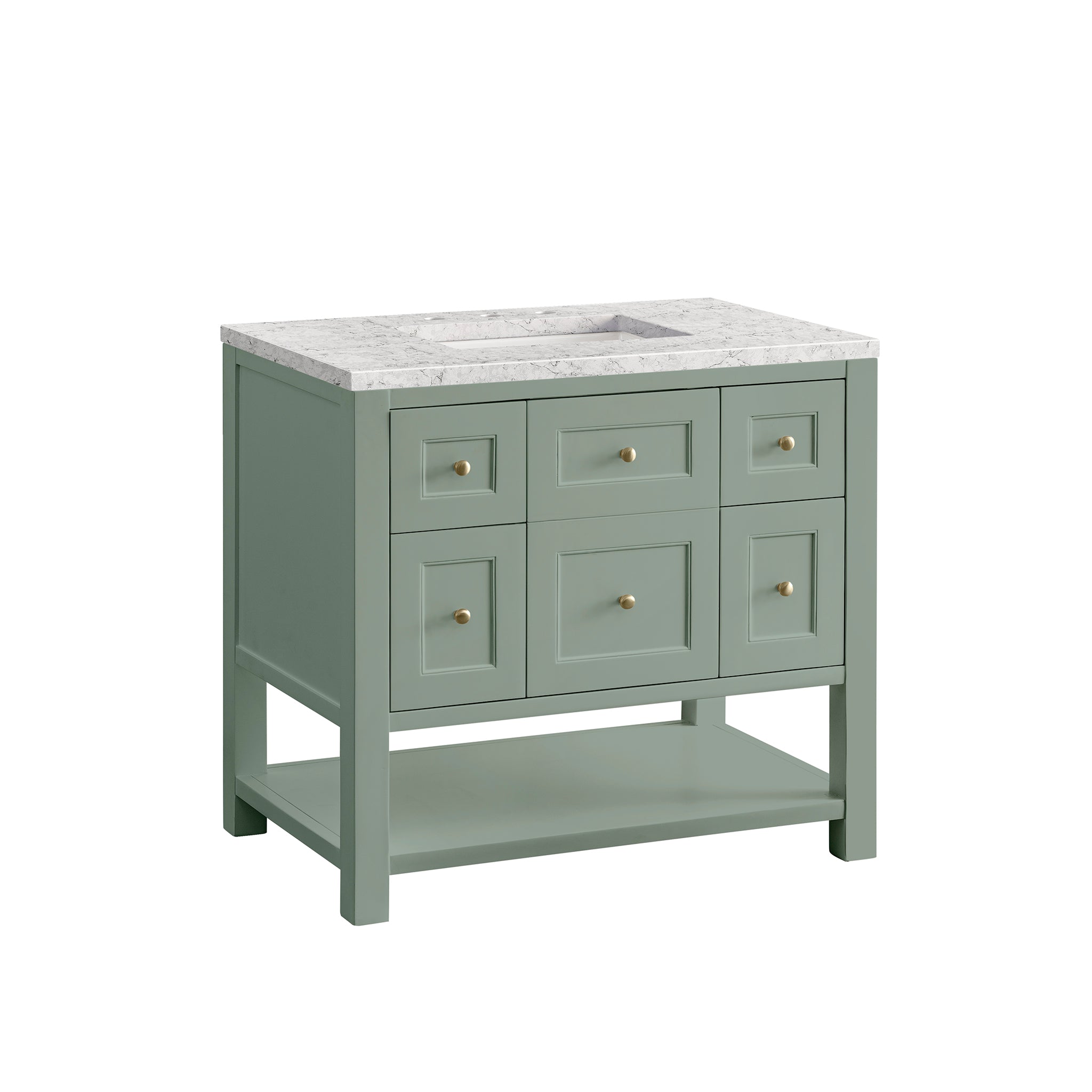 Breckenridge 36 Inch Single Bathroom Vanity with Smokey Celadon Finish & 3CM Eternal Jasmine Pearl Countertop - Perfect for Modern Master Bathrooms and Powder Rooms