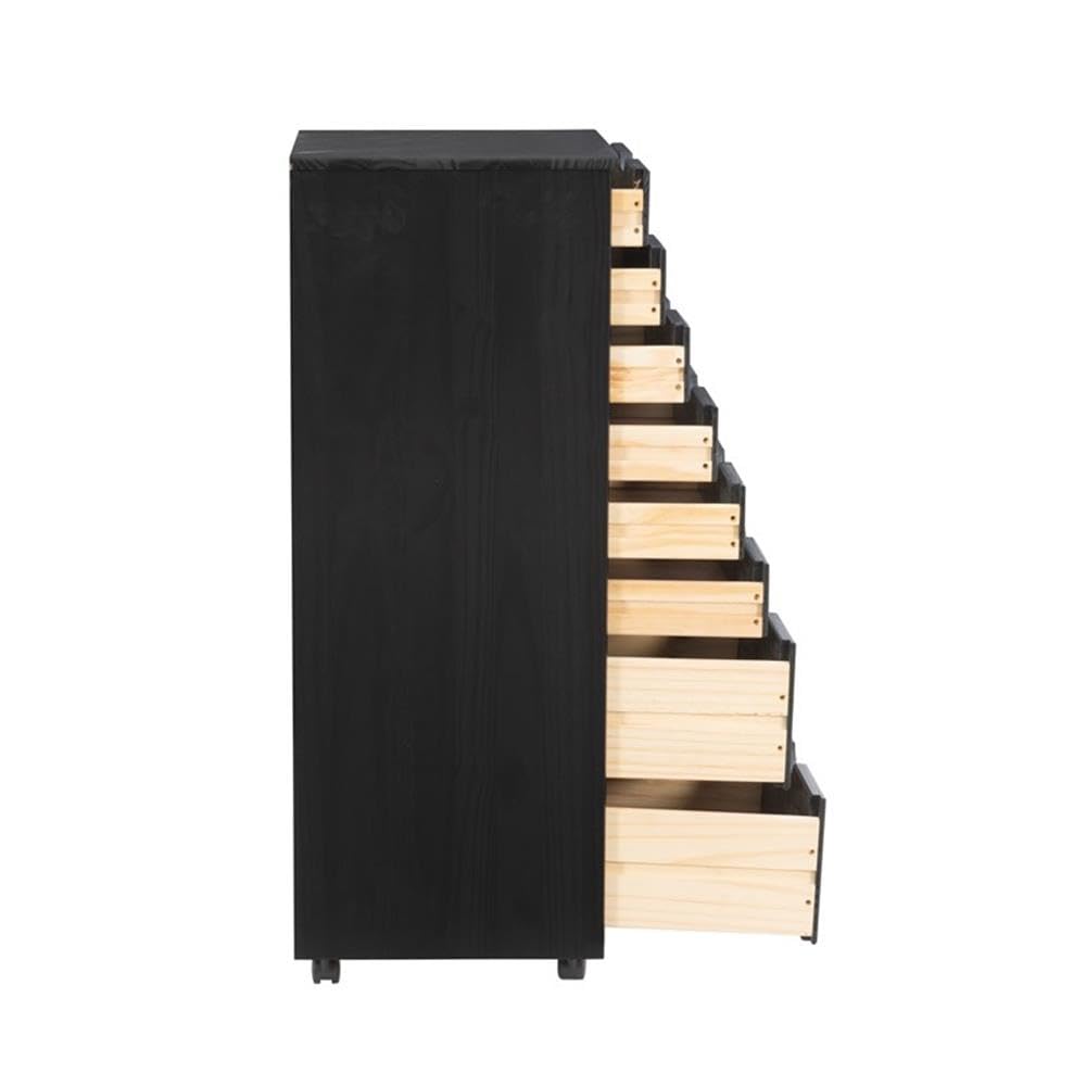 8-Drawer Black Wooden Rolling Storage Cart - Mobile Organizer for Bedroom, Office, or Craft Room - Transitional Style with Smooth Wheels