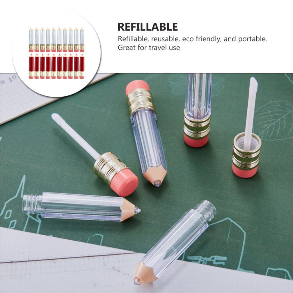 EXCLUZO 20Pcs Empty Refillable Lip Gloss Tubes - Pencil Shaped Mini Lip Gloss Containers for DIY Cosmetics, Lipstick Samples (Perfect for Women & Girls) - Ideal for Makeup Artists, Beauty Salons, and Personal Lip Care Routines